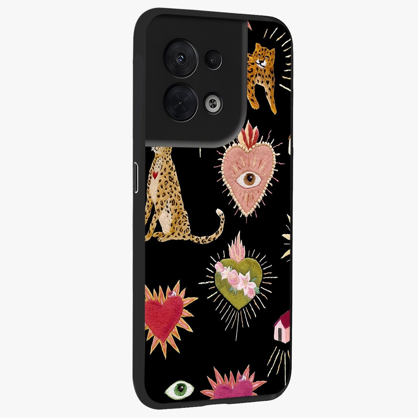 Sacred Jungle Heart Glass Case upright view showcasing vibrant jungle artwork with symbolic heart theme.