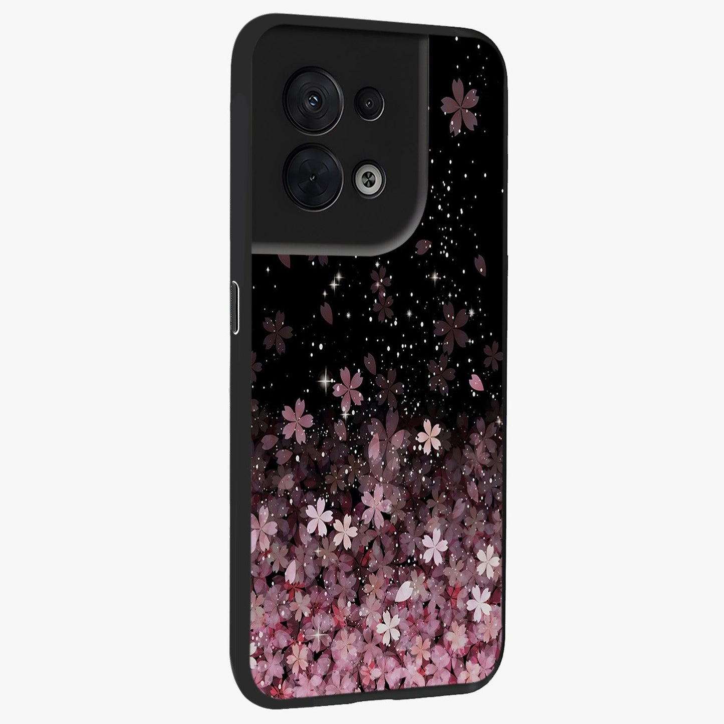 Small Starry Flowers Glass Case upright view showcasing charming floral artwork with dreamy starry theme.