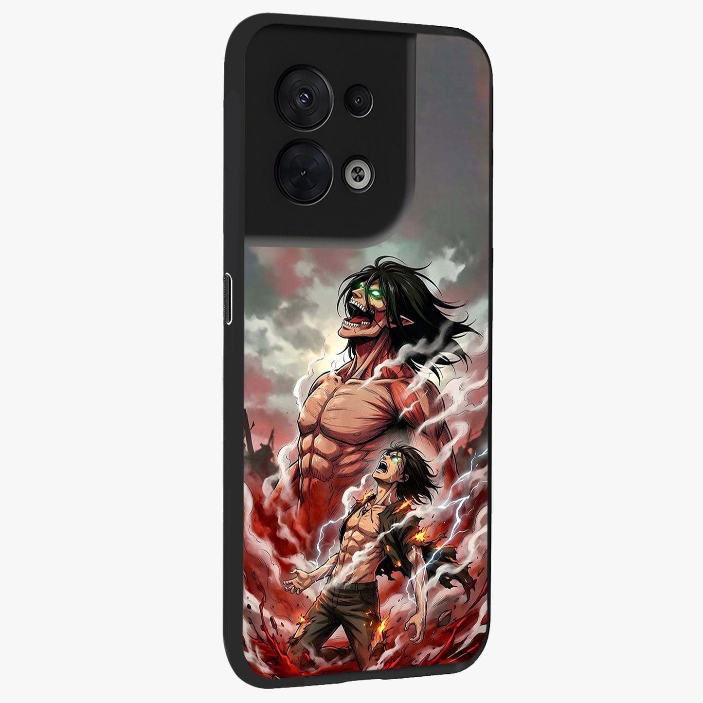 Titan Awakening Fury Glass Case upright view showcasing intense titan artwork with epic fantasy theme.