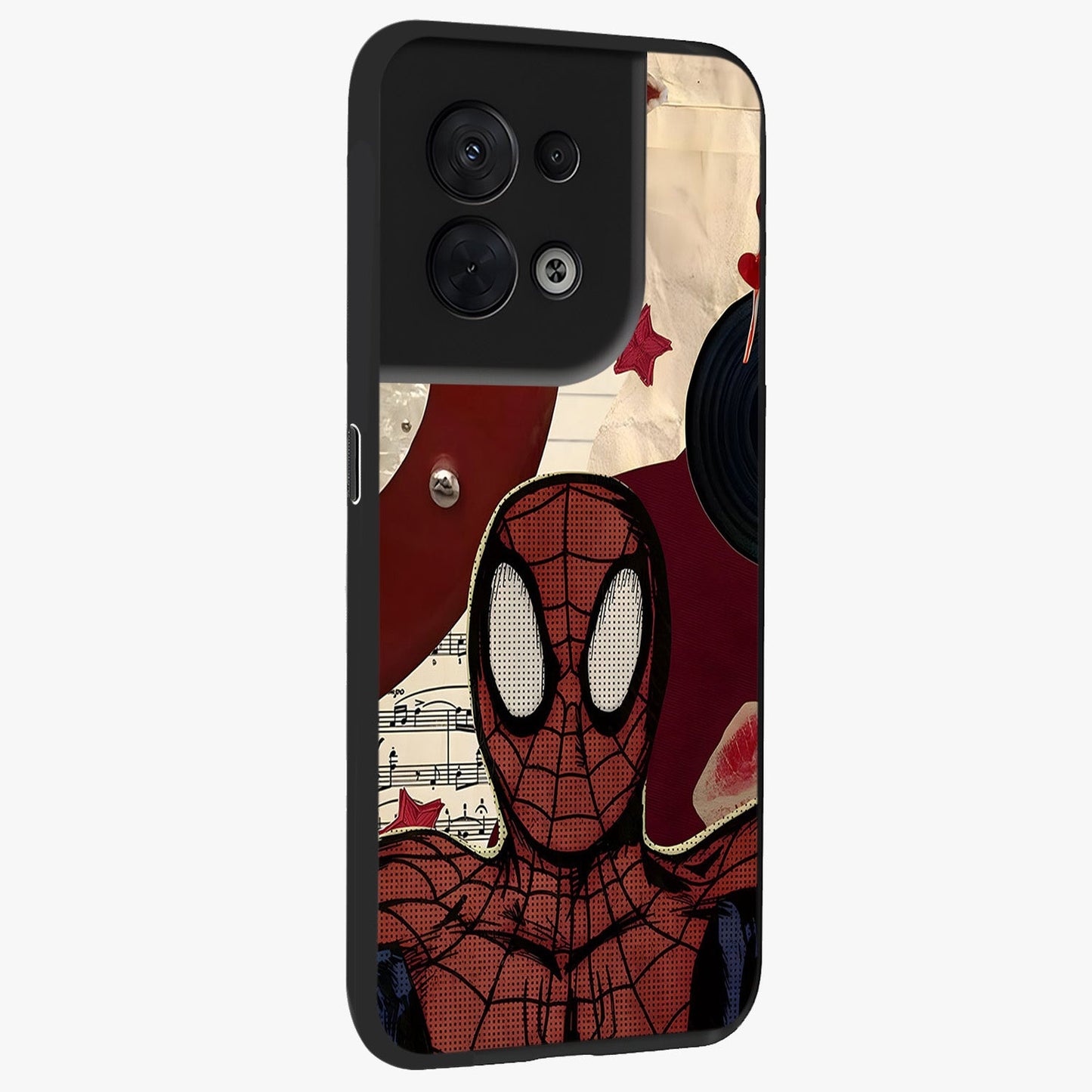 Web Warrior Vibes Glass Case upright view showcasing energetic superhero artwork with bold action theme.