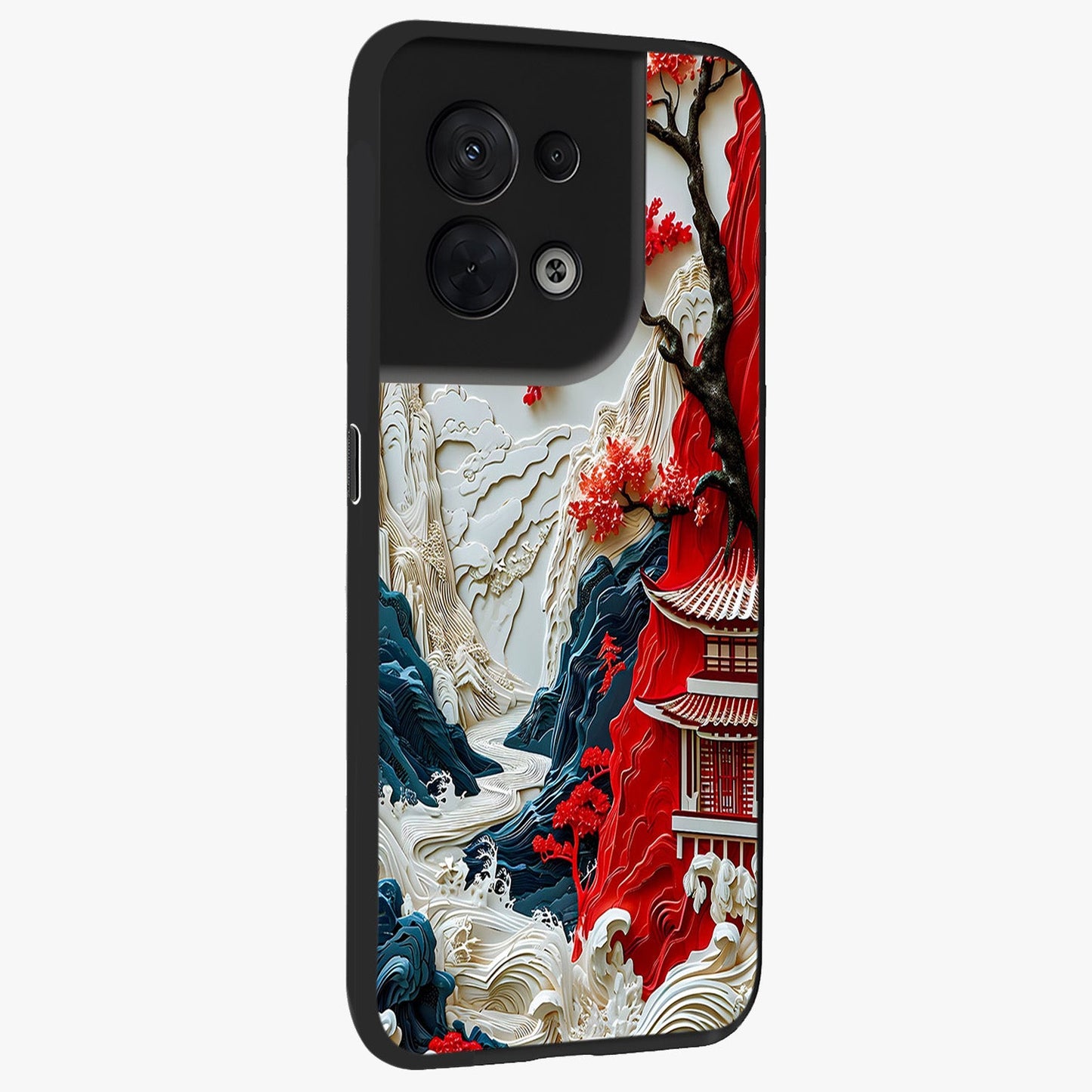 Whispers Of Sakura Waves Glass Case upright view showcasing delicate cherry blossom artwork with elegant nature theme.