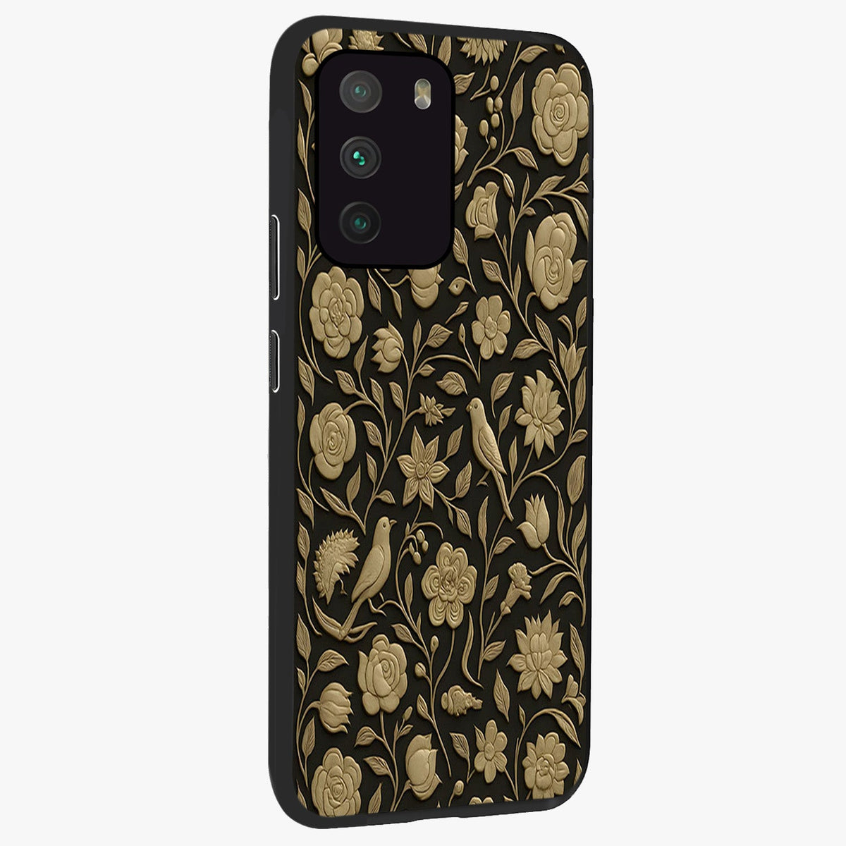 Golden Evil Eye Mandala Glass Case upright view showcasing decorative evil eye mandala artwork with spiritual aesthetic style.