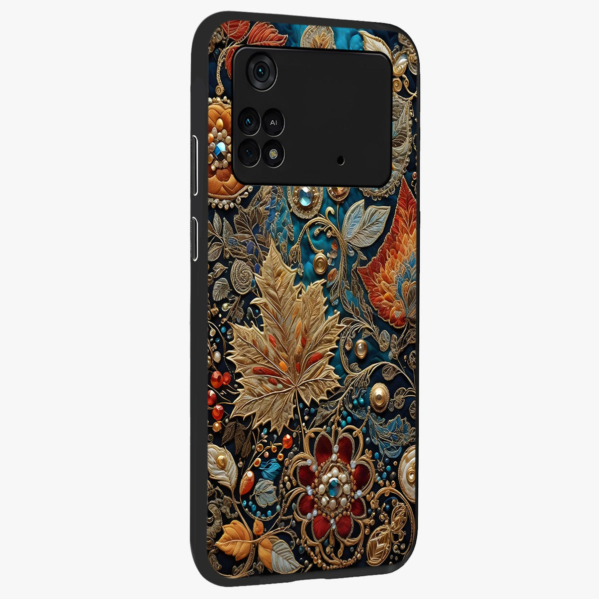 Royal Jewel Garden Glass Case upright view showcasing rich floral artwork with luxurious garden theme.