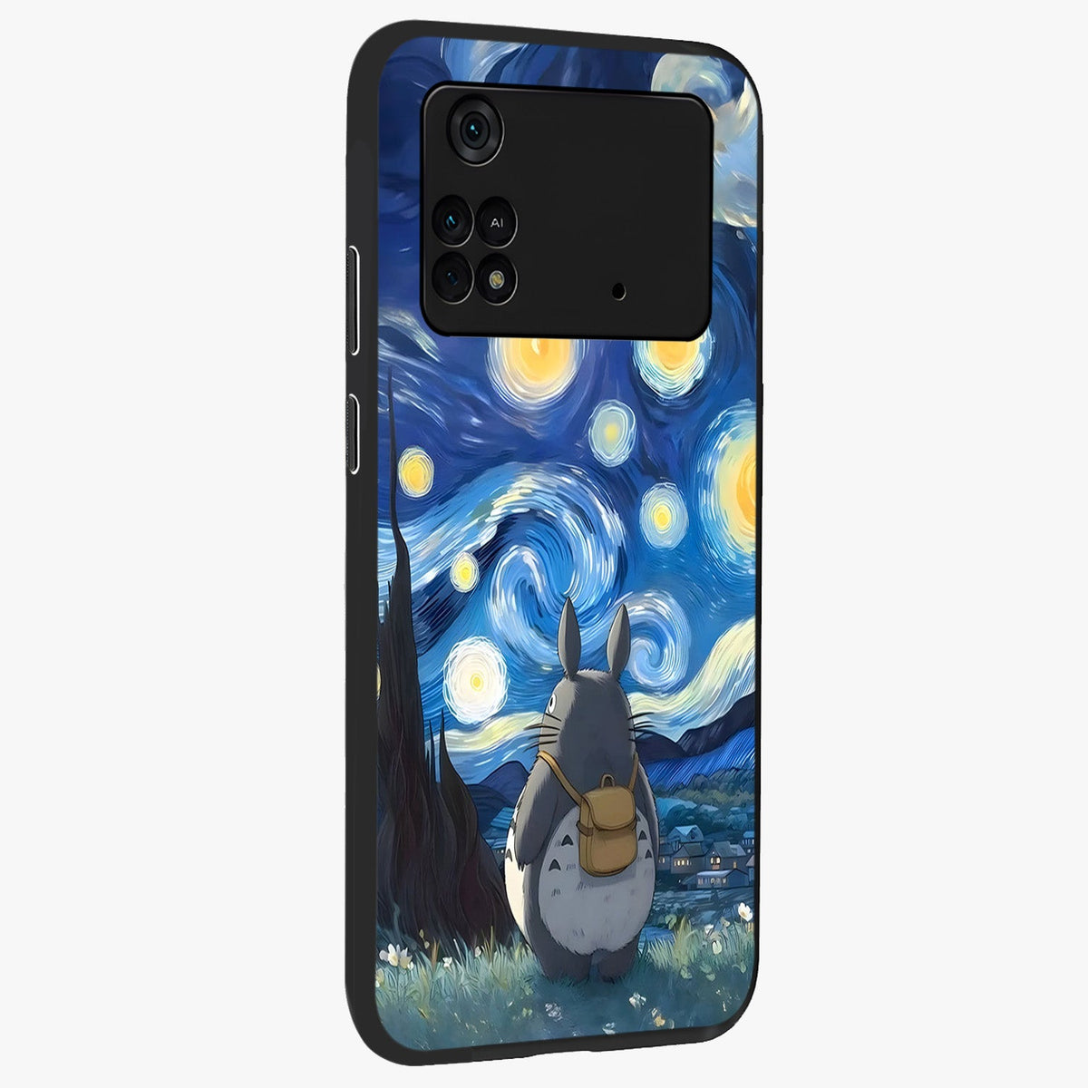 Totoro In Van Gogh Art Glass Case upright view showcasing creative character artwork with painterly artistic theme.