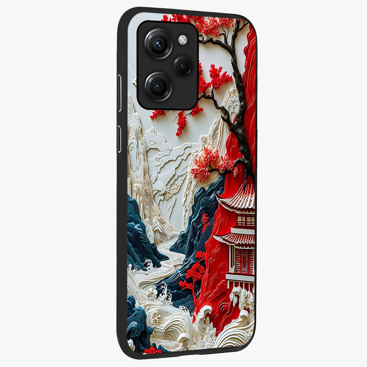 Whispers Of Sakura Waves Glass Case upright view showcasing delicate cherry blossom artwork with elegant nature theme.