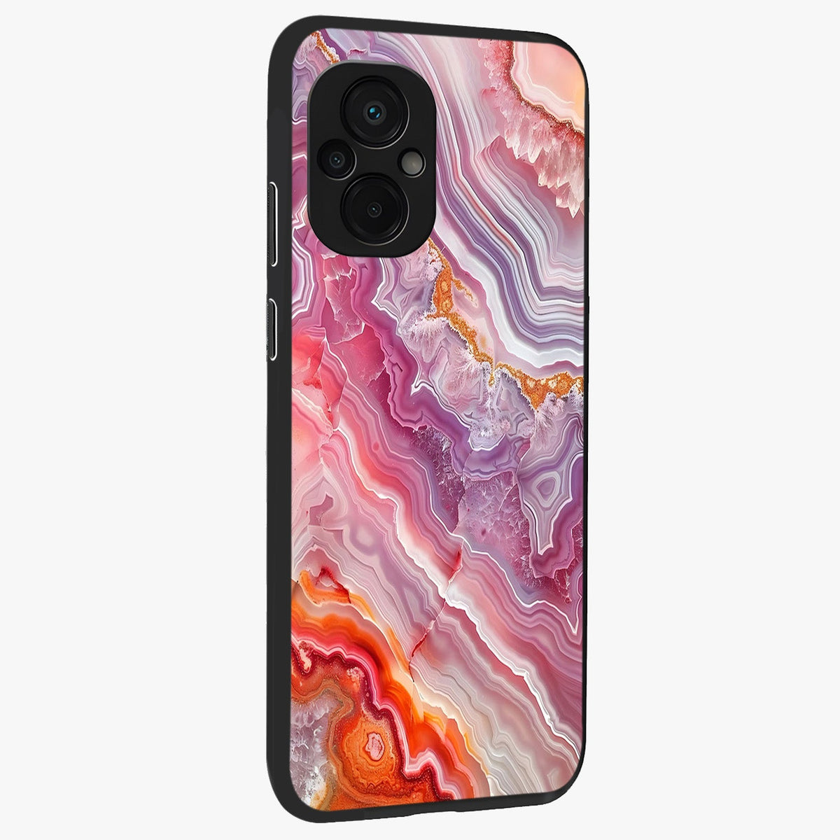 Rose Quartz Marble Glass Case upright view showcasing decorative marble artwork with luxurious pastel theme.