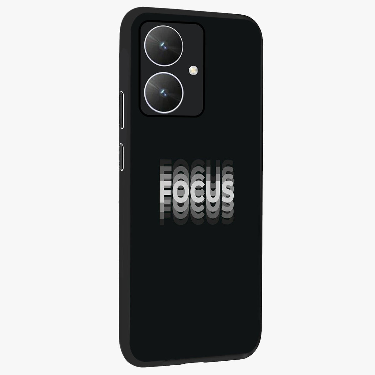Focus Mode On Glass Case upright view showcasing strong typography statement with sleek motivational theme.