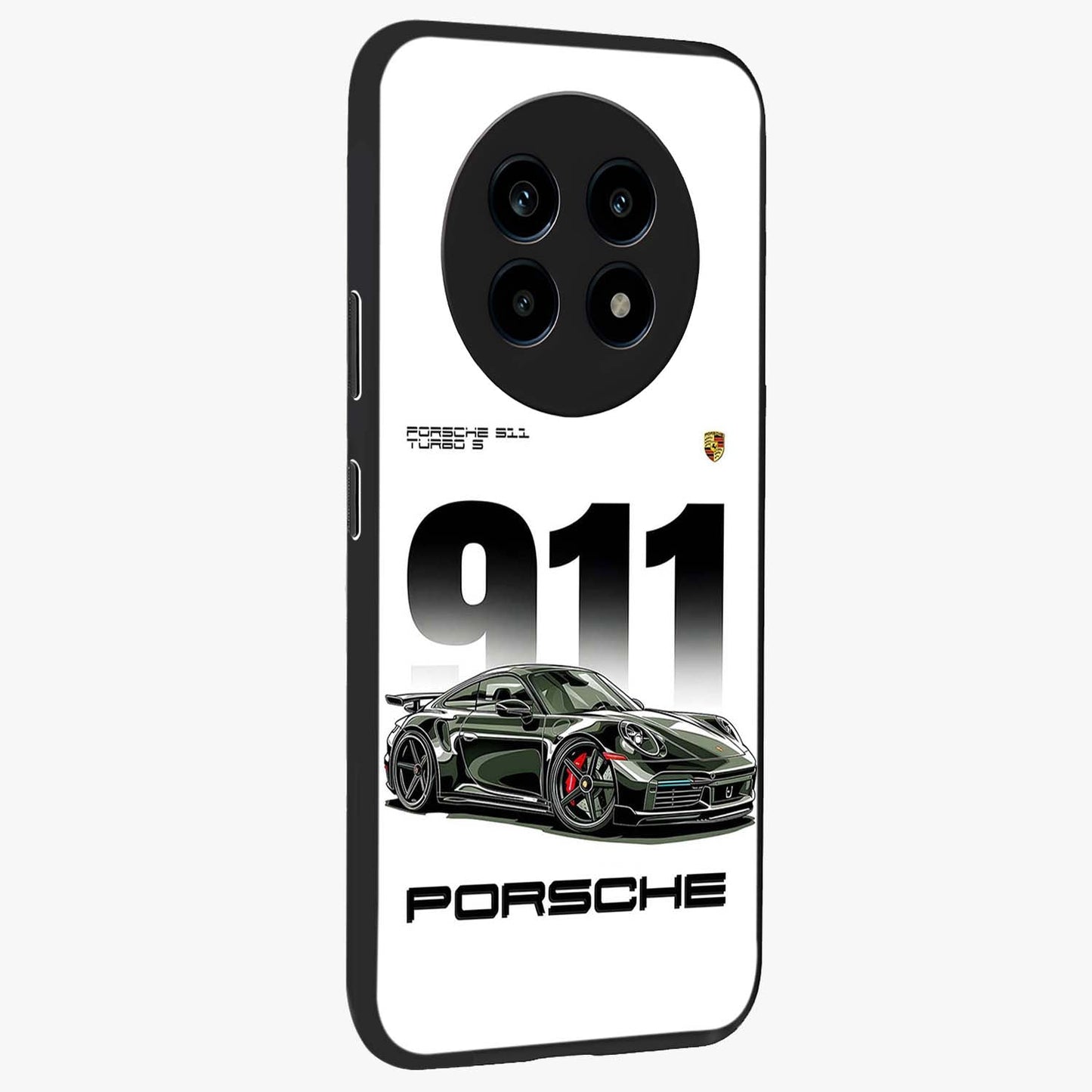 911 Turbo Dominance Glass Case upright perspective showcasing powerful racing design and modern automotive aesthetic.