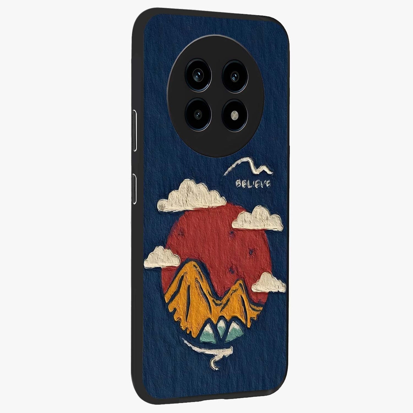 Dream Beyond Mountains Glass Case upright view showcasing beautiful mountain scenery with inspirational nature theme.