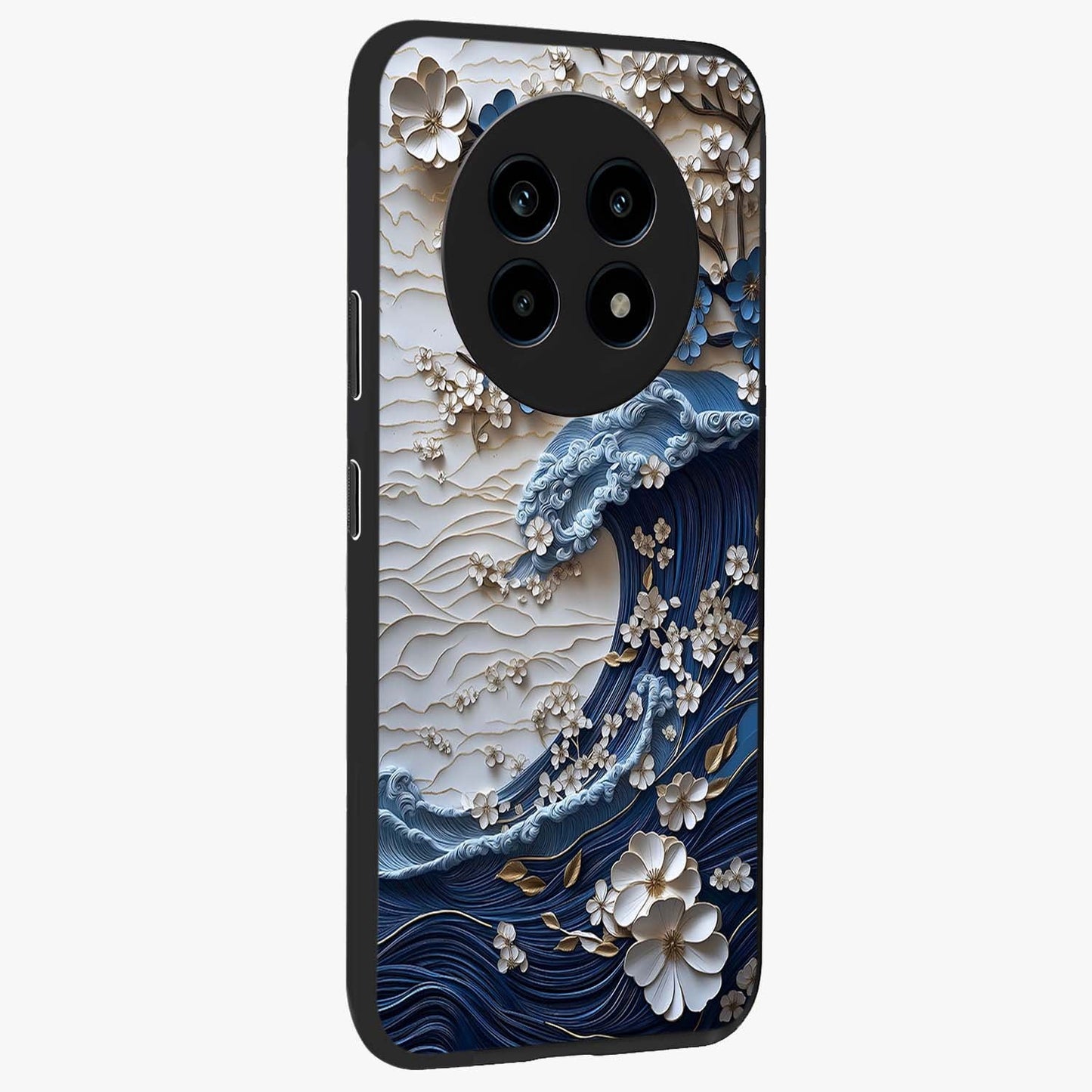 Floral Wave Origami Glass Case upright view showcasing creative floral origami artwork with artistic decorative theme.
