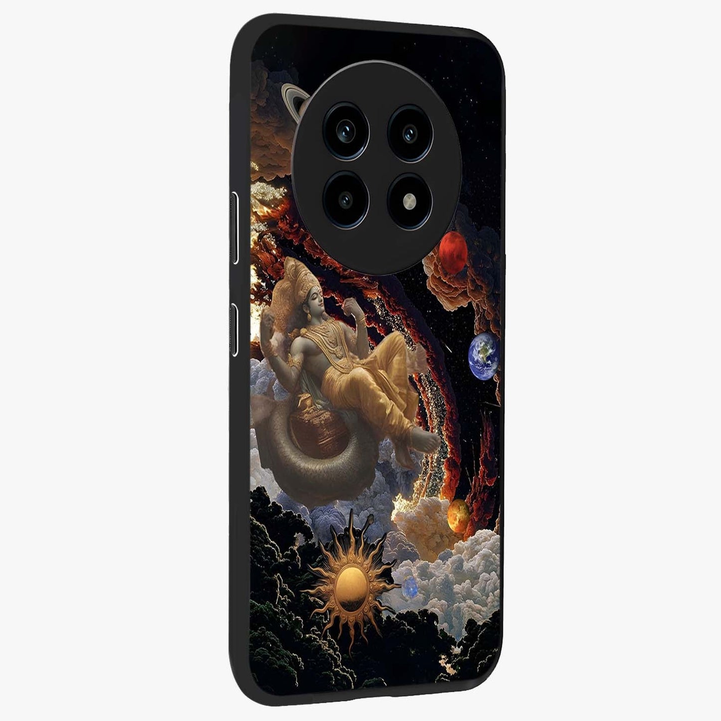 Galactic Divine God Glass Case upright view showcasing mystical divine artwork with dramatic cosmic theme.