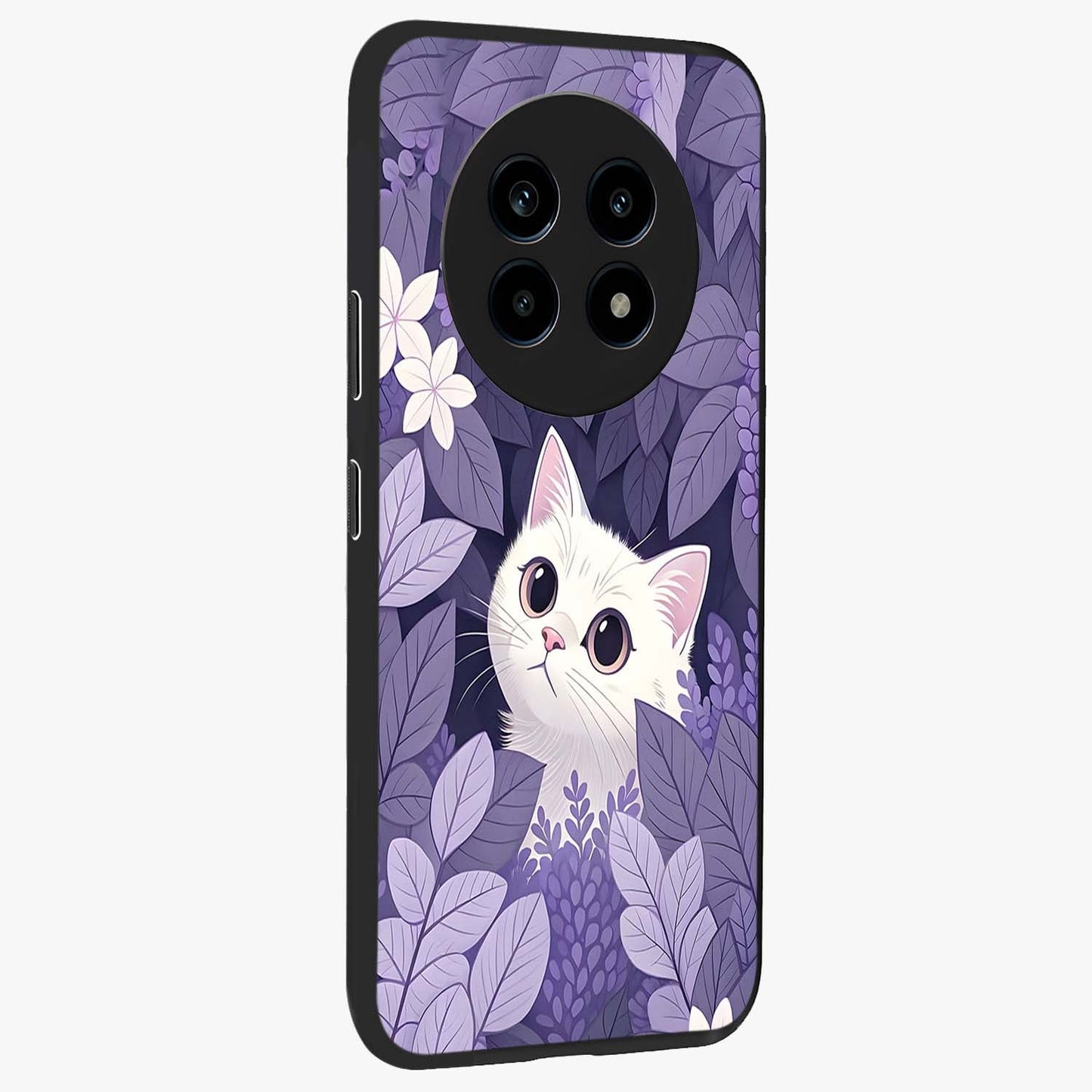 Lilac Hide Peek Cat Glass Case upright view showcasing charming cat artwork with adorable peek theme.