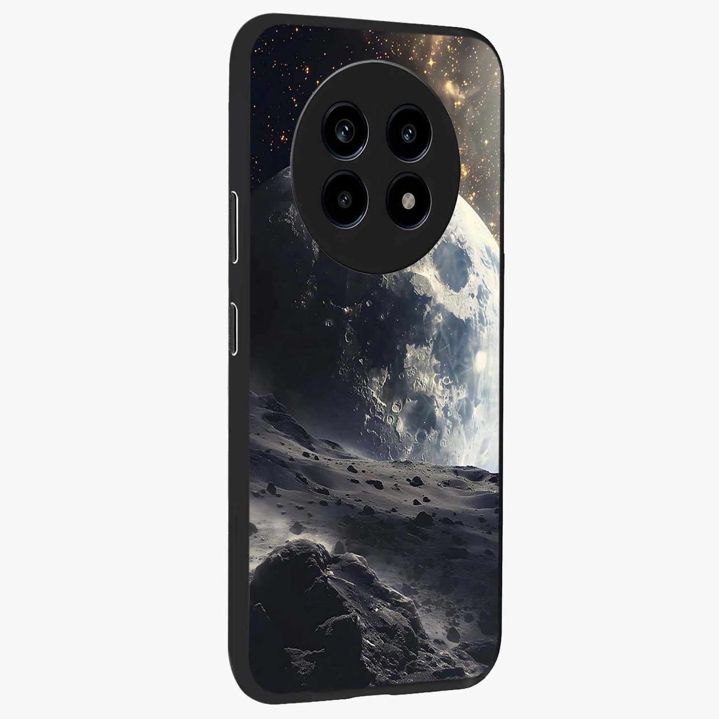 Lunar Horizon Glow Glass Case upright view showcasing radiant lunar artwork with calm cosmic theme.