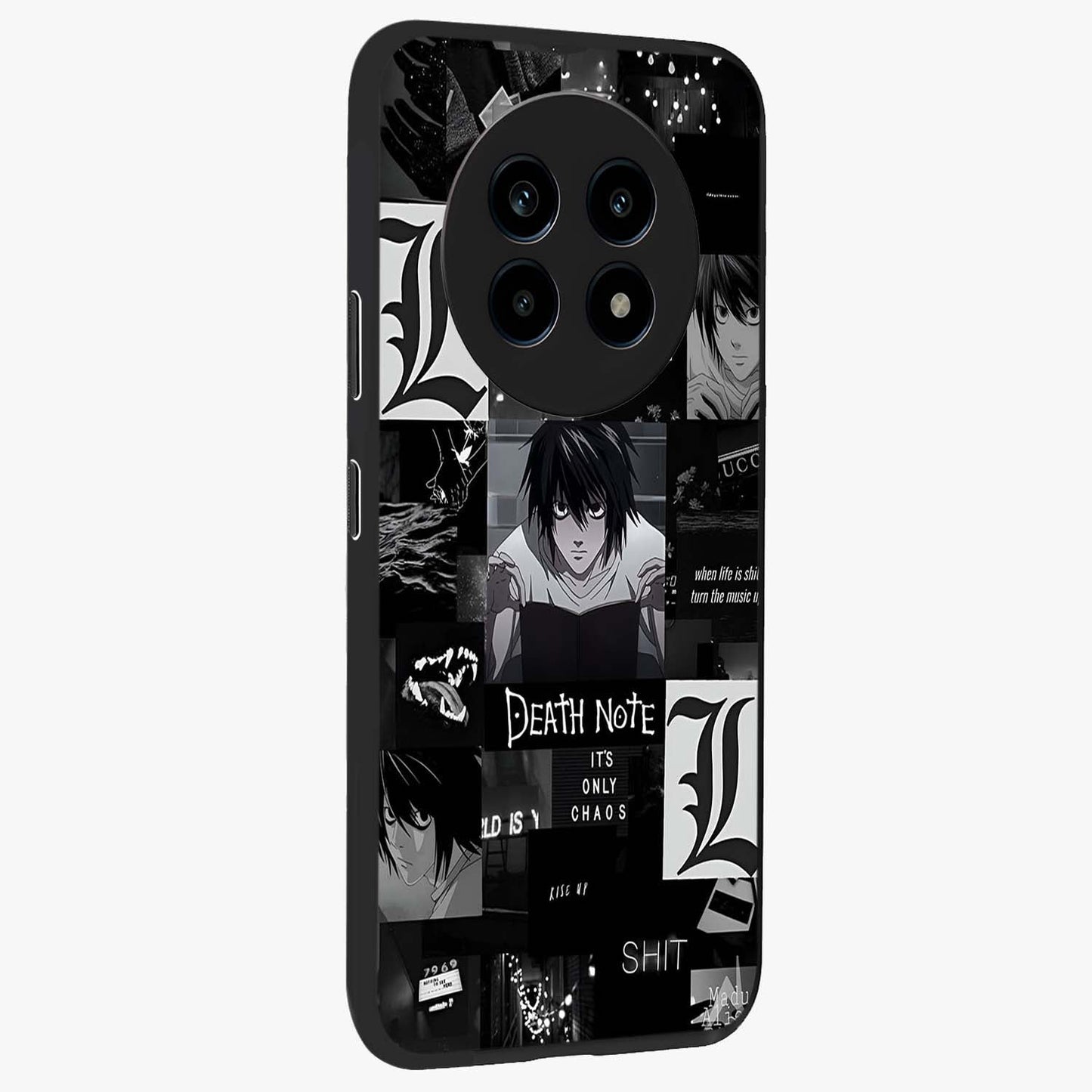 Midnight Chaos Mind Glass Case upright view showcasing expressive abstract artwork with bold dark theme.