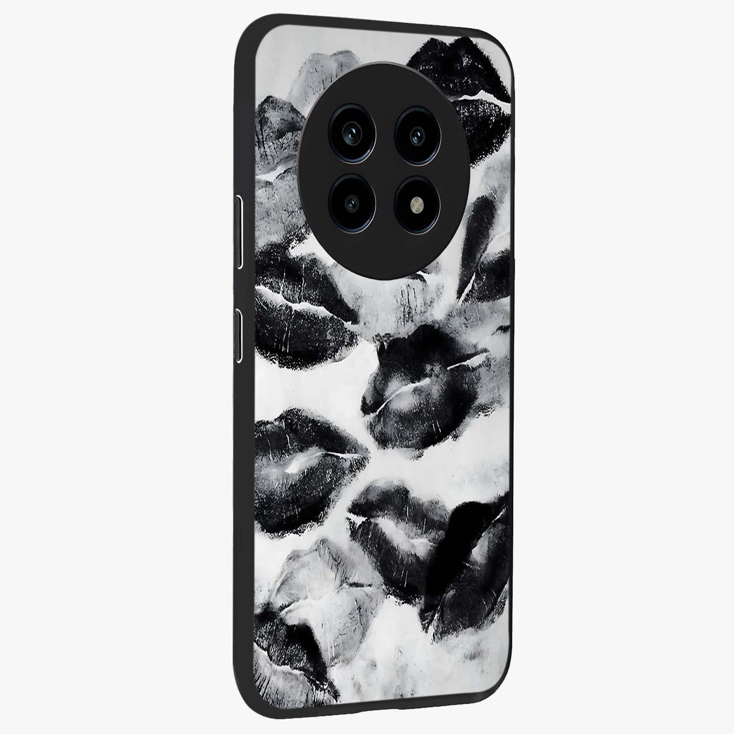 Midnight Kiss Marks Glass Case upright view showcasing stylish kiss mark artwork with trendy romantic theme.