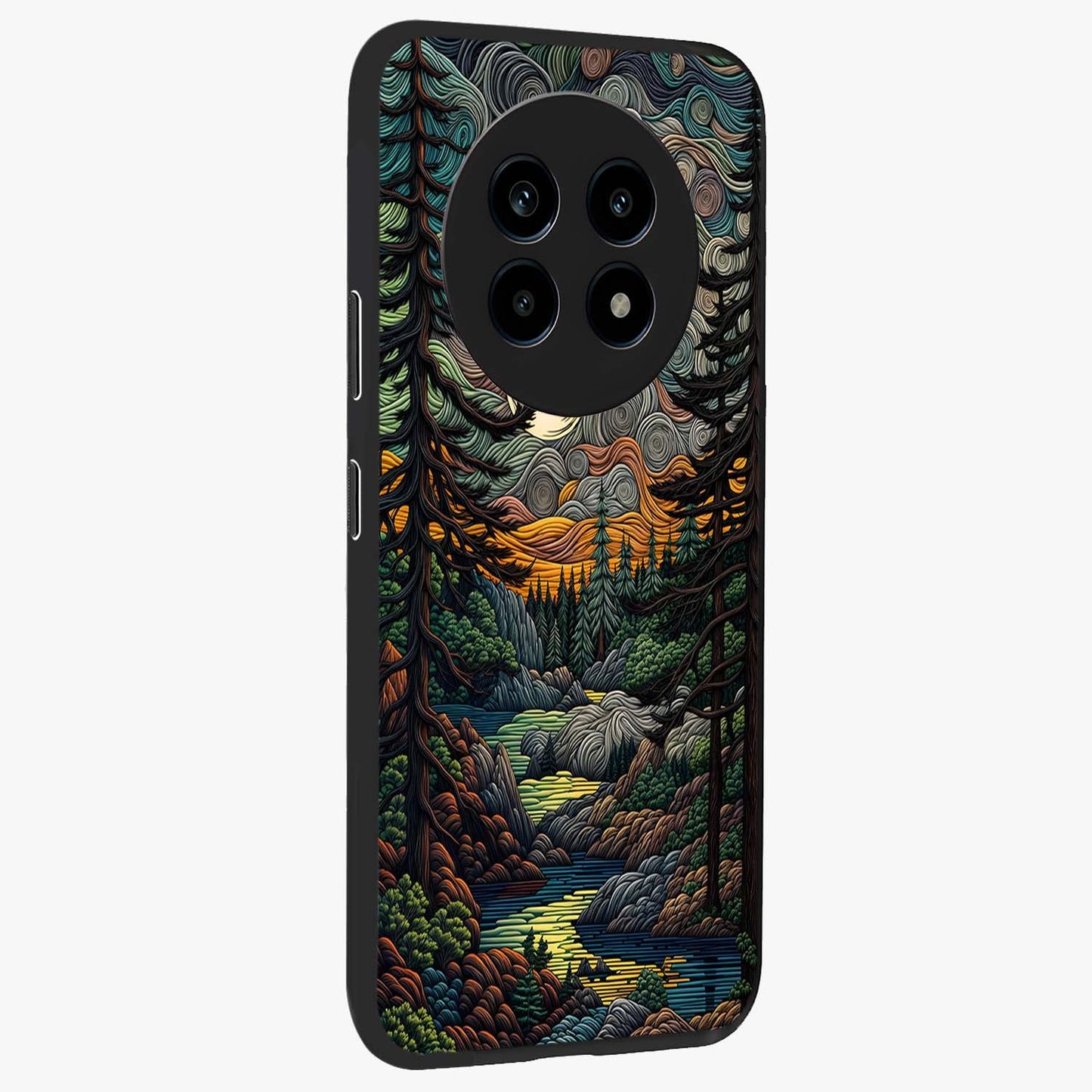 Moonlight Forest Dream Glass Case upright view showcasing magical forest artwork with calm night theme.