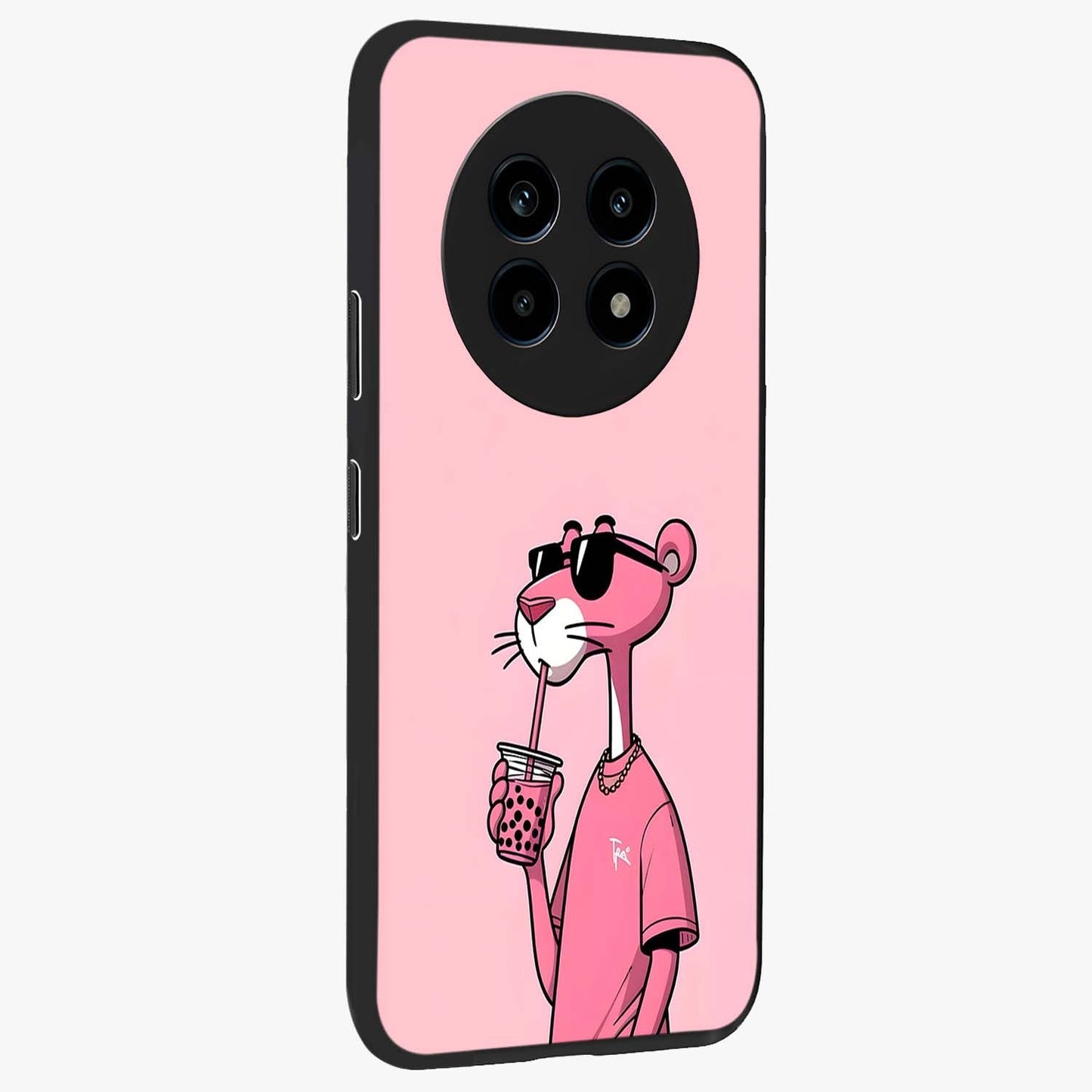 Pink Panther Glass Case upright view showcasing fun animated artwork with stylish retro cartoon theme.