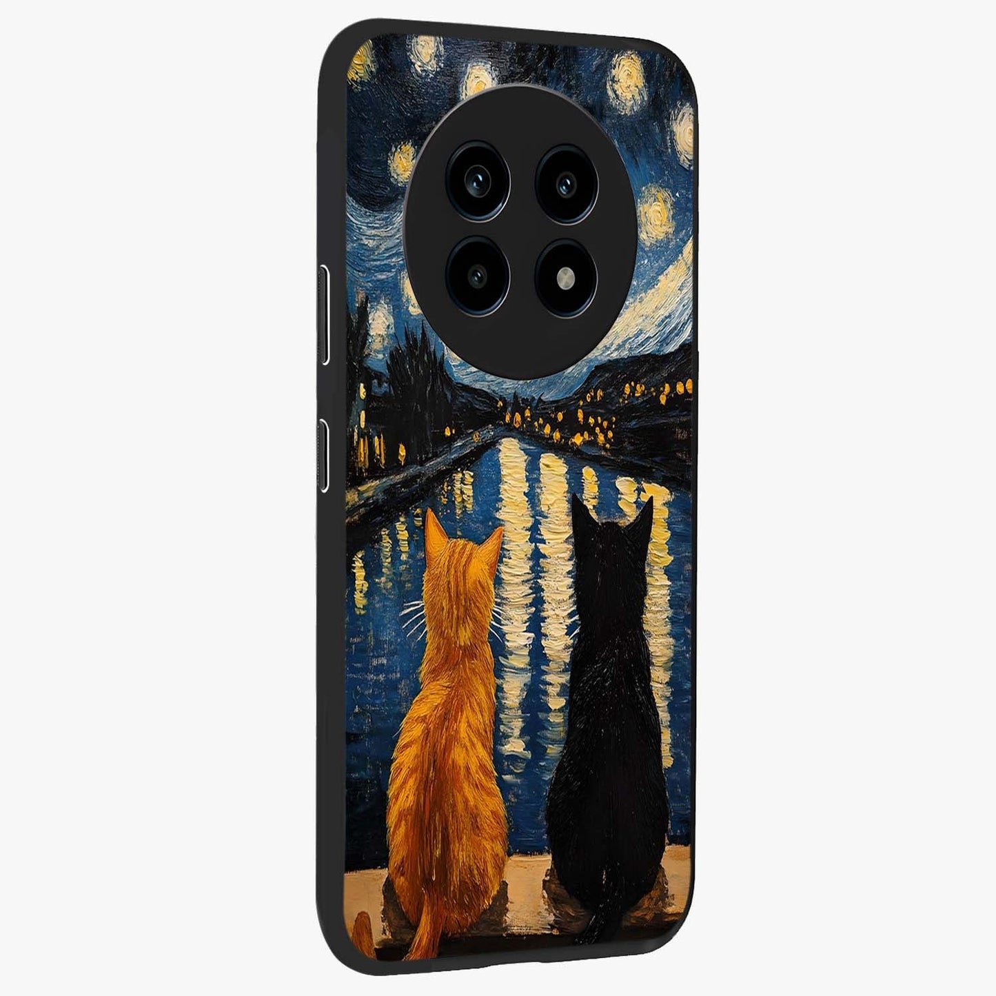 Starry River Cats Glass Case upright view showcasing adorable cat artwork with magical river and stars theme.