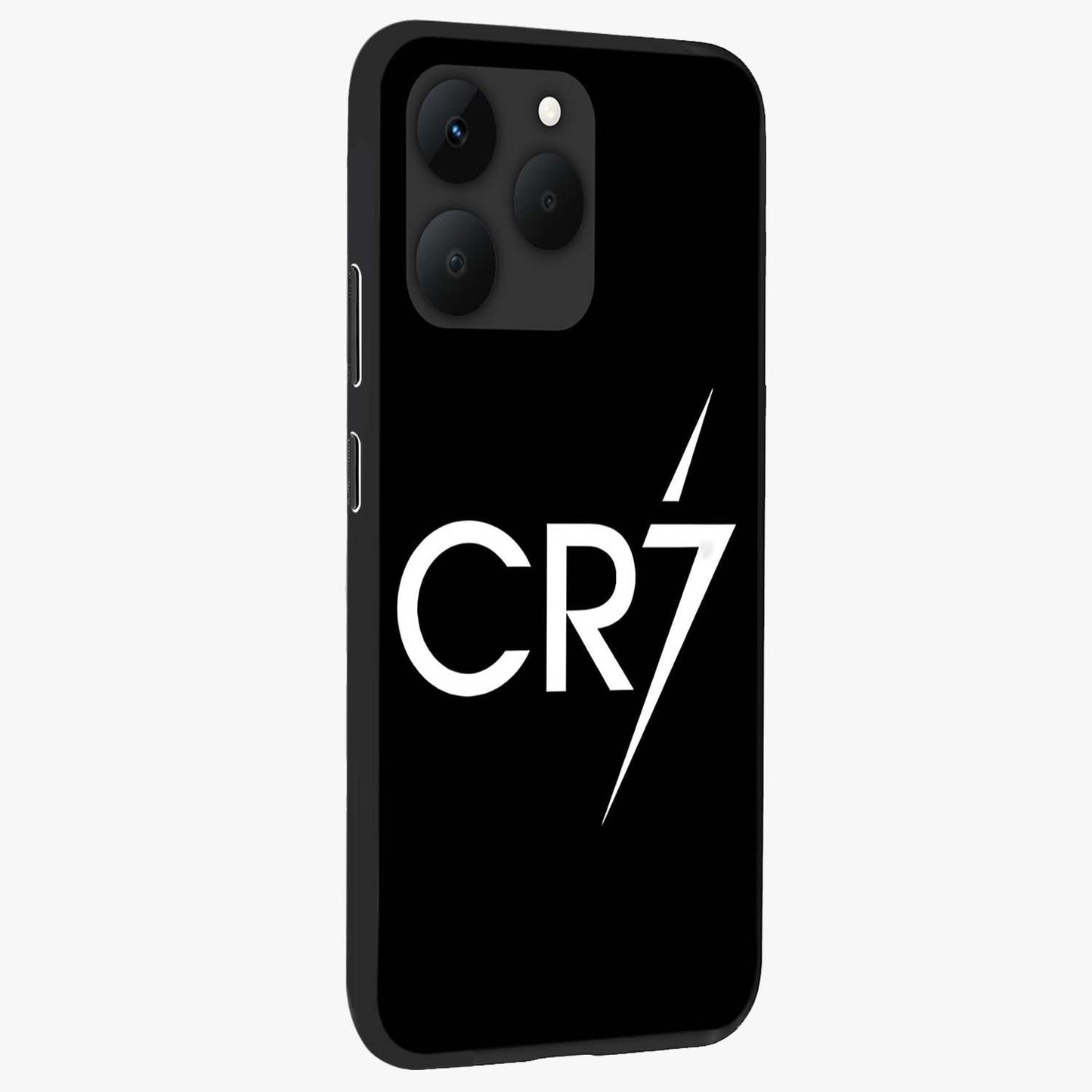 Cr7 Elite Strike Glass Case upright view showcasing energetic football inspired design with modern sports aesthetic.