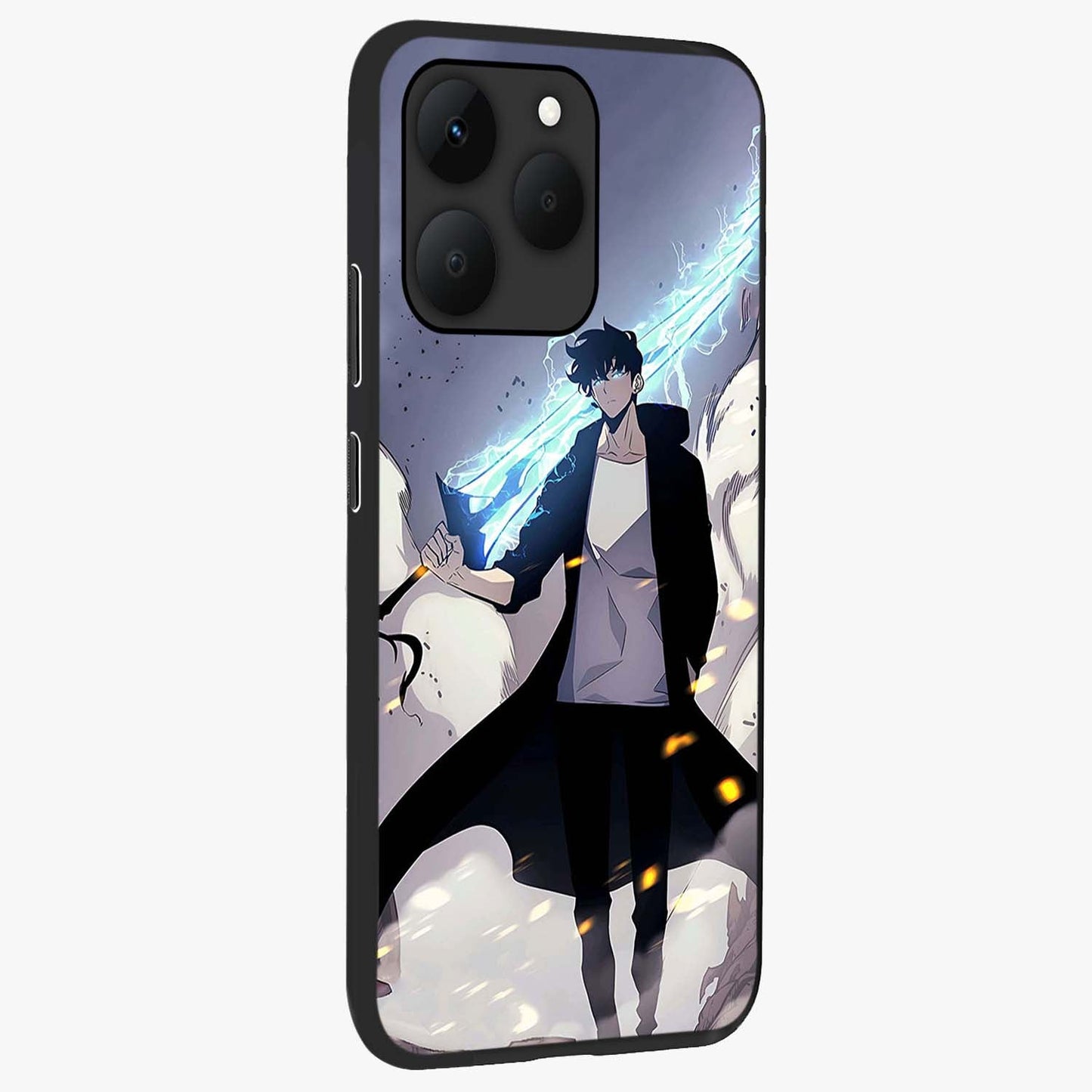 Dark Lightning Anime Warrior Glass Case upright view showcasing dramatic warrior artwork with dark lightning aesthetic.