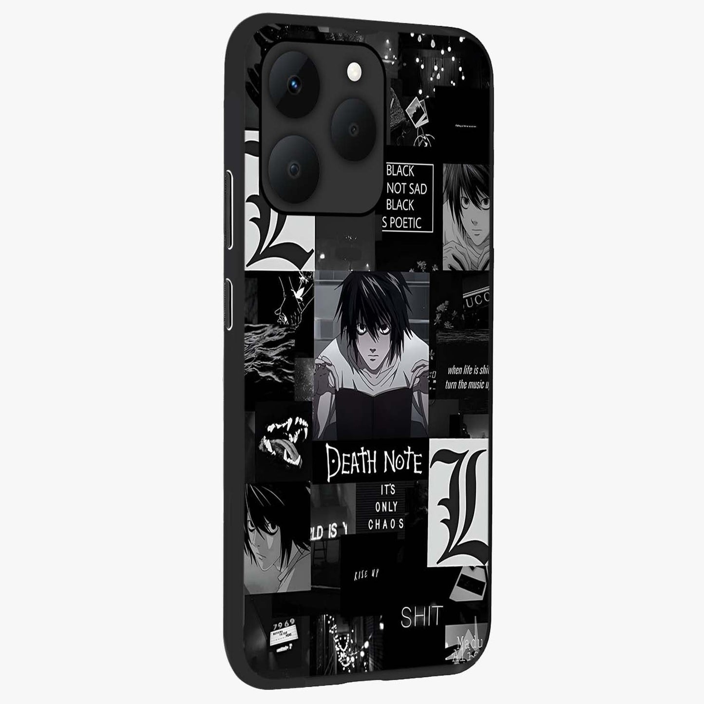 Midnight Chaos Mind Glass Case upright view showcasing expressive abstract artwork with bold dark theme.