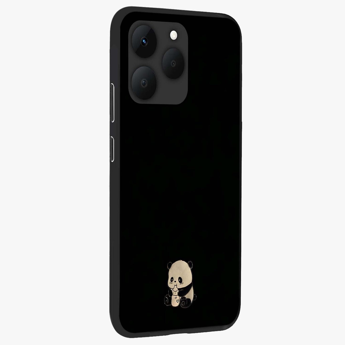 Midnight Panda Love Glass Case upright view showcasing charming panda artwork with playful romantic theme.