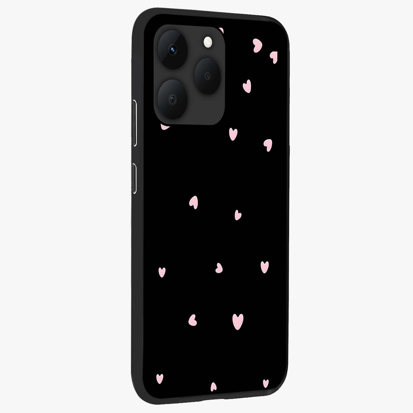 Pink Love Drops Glass Case upright view showcasing charming heart drop artwork with romantic playful theme.