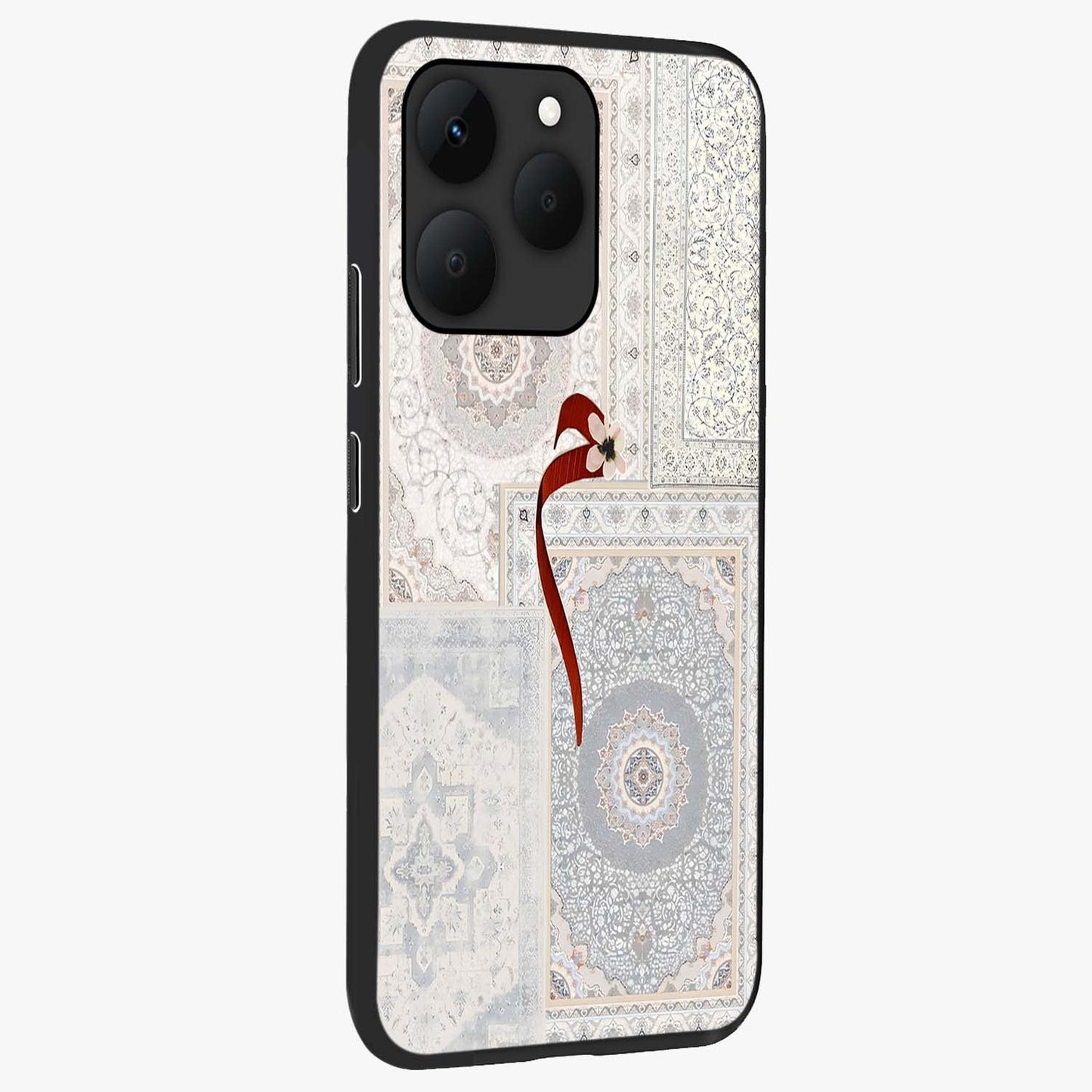White Aesthetic Bow Glass Case upright view showcasing delicate ribbon bow artwork with cute minimalist theme.