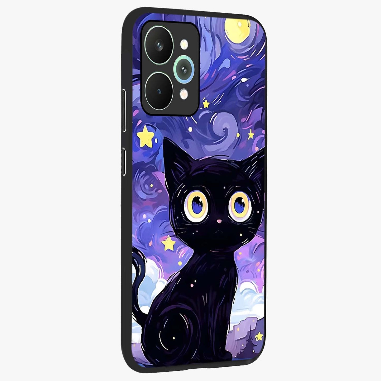 Abstract Cat Art Glass Case upright view showcasing creative feline illustration and aesthetic artistic style.
