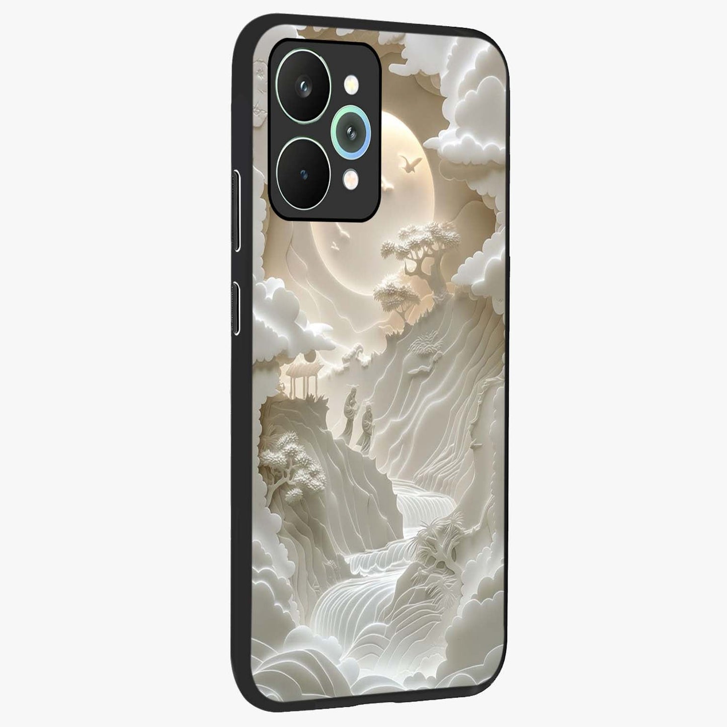 Celestial Origami Glass Case upright view showcasing creative origami artwork with modern celestial style.