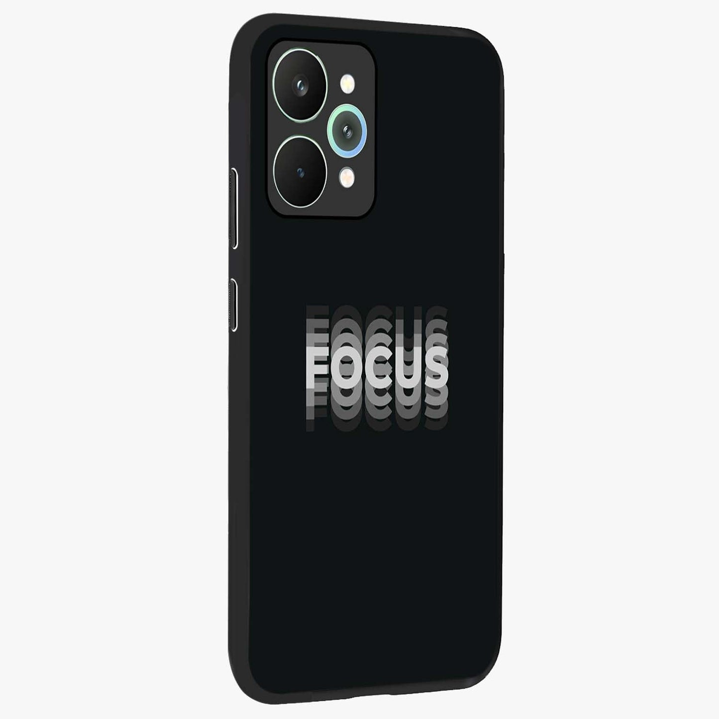 Focus Mode On Glass Case upright view showcasing strong typography statement with sleek motivational theme.