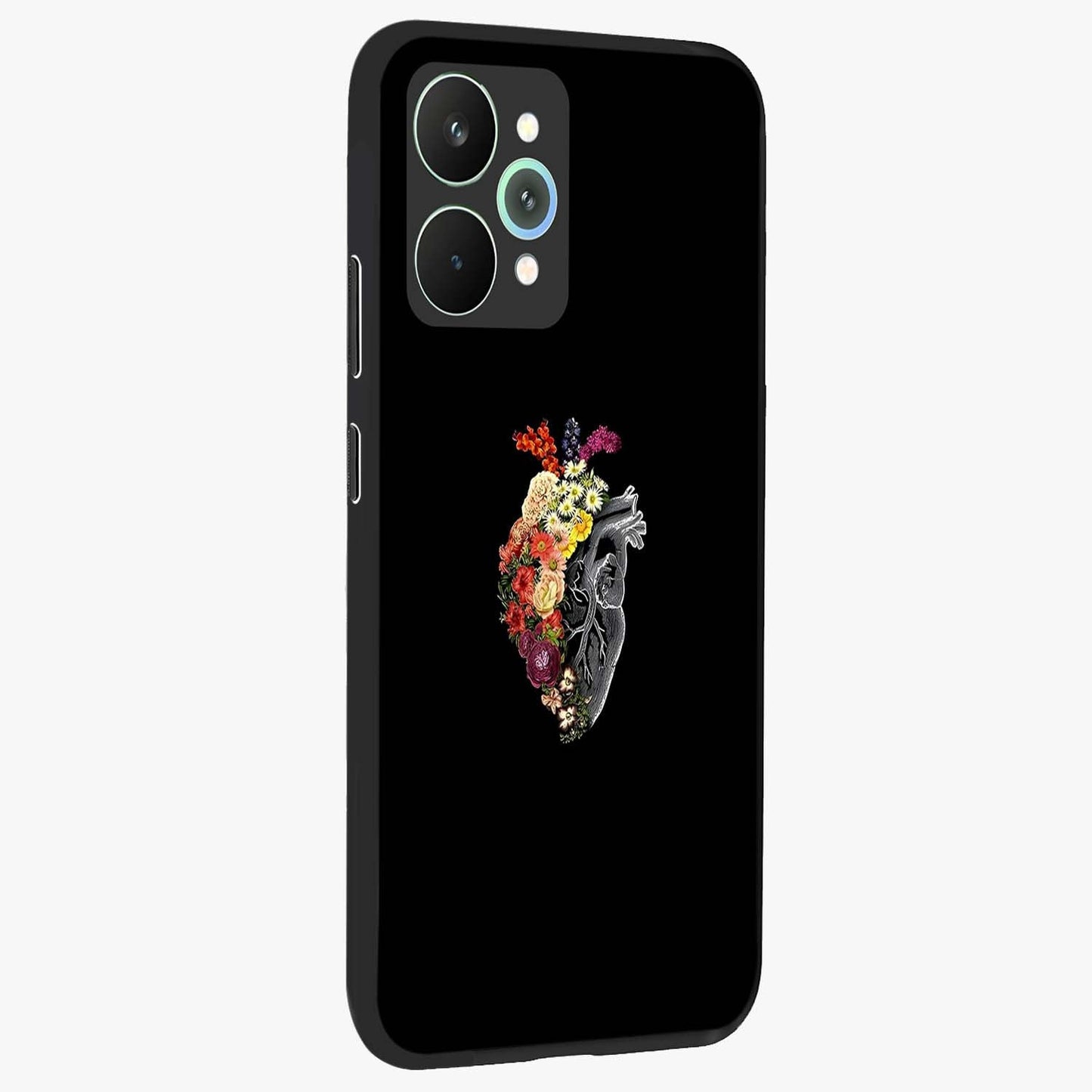 Heart With Flowers Glass Case upright view showcasing decorative heart and floral artwork with sweet romantic theme.