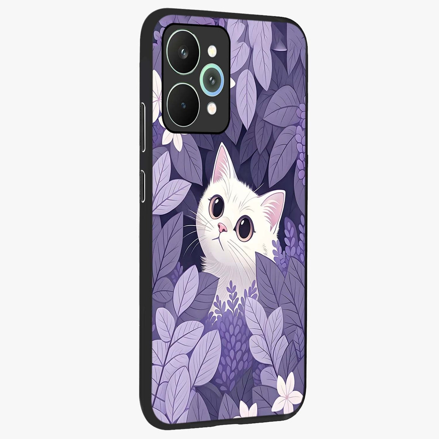 Lilac Hide Peek Cat Glass Case upright view showcasing charming cat artwork with adorable peek theme.