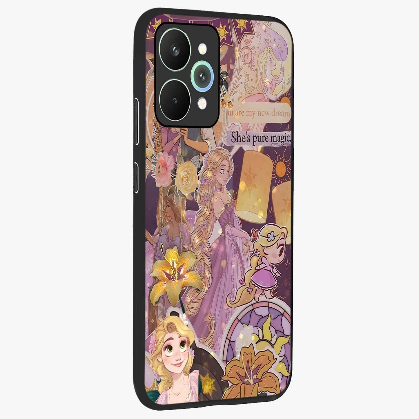 Magical Tangled Dream Glass Case upright view showcasing enchanting artistic artwork with dreamy fantasy theme.
