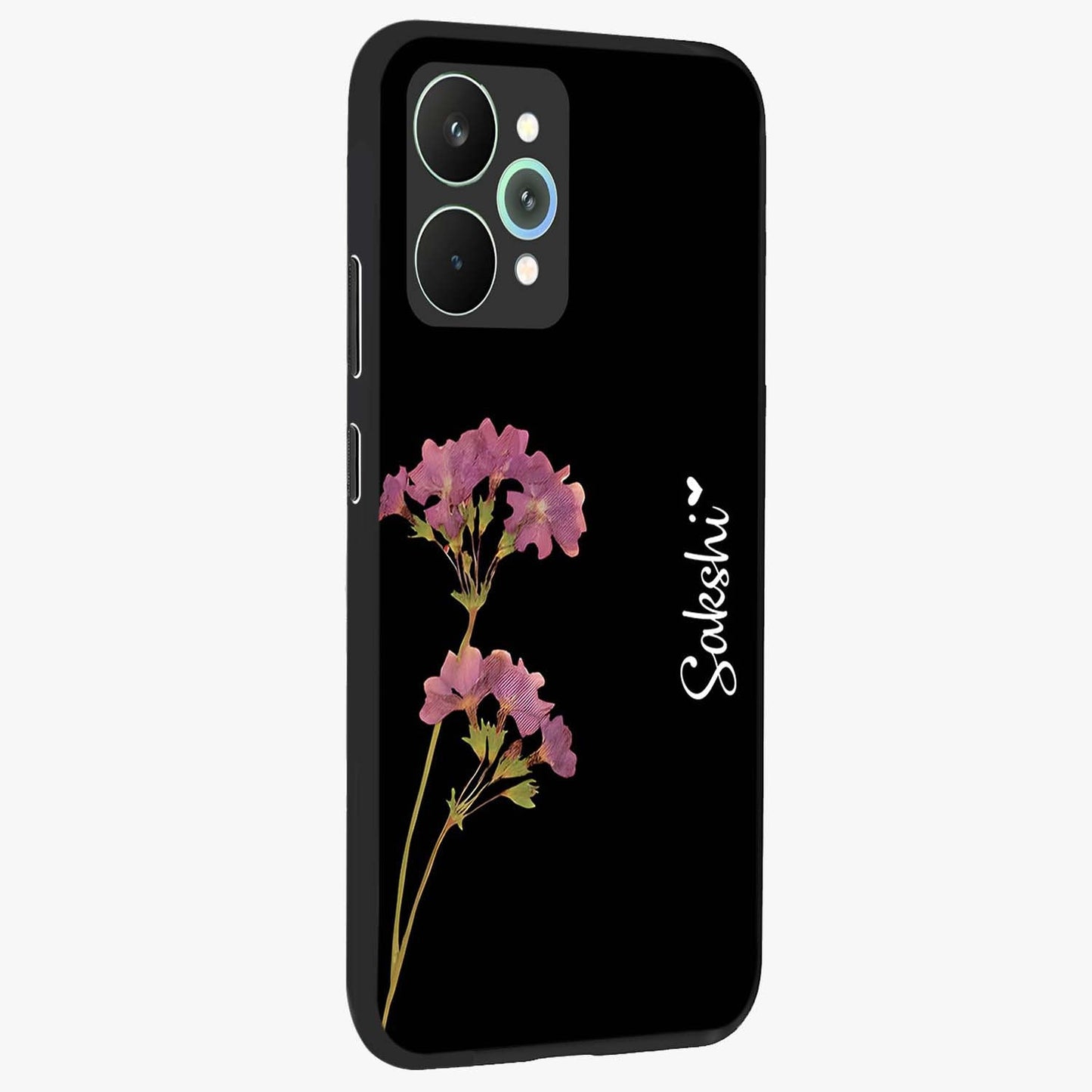 Riching Lavender Flower Custom Name Glass Case upright view showcasing elegant lavender floral artwork with personalized aesthetic.