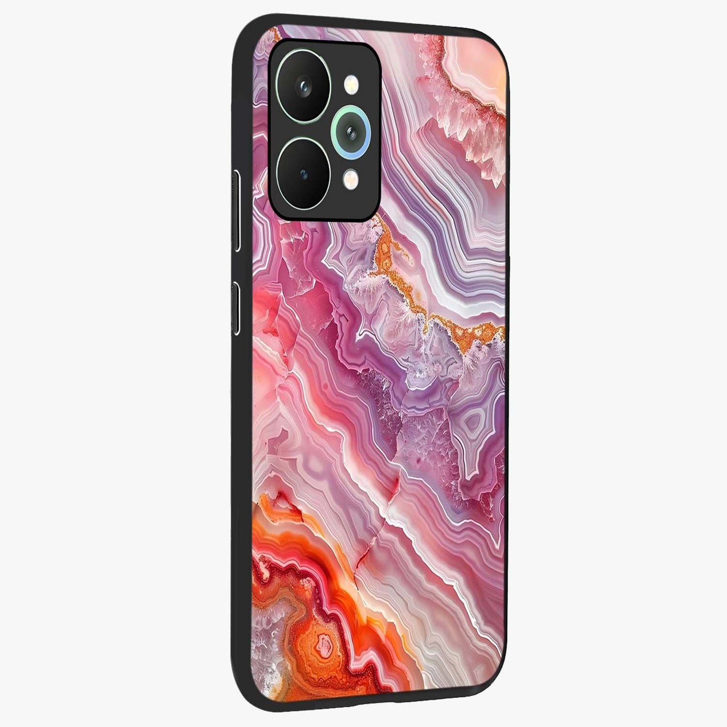 Rose Quartz Marble Glass Case upright view showcasing decorative marble artwork with luxurious pastel theme.