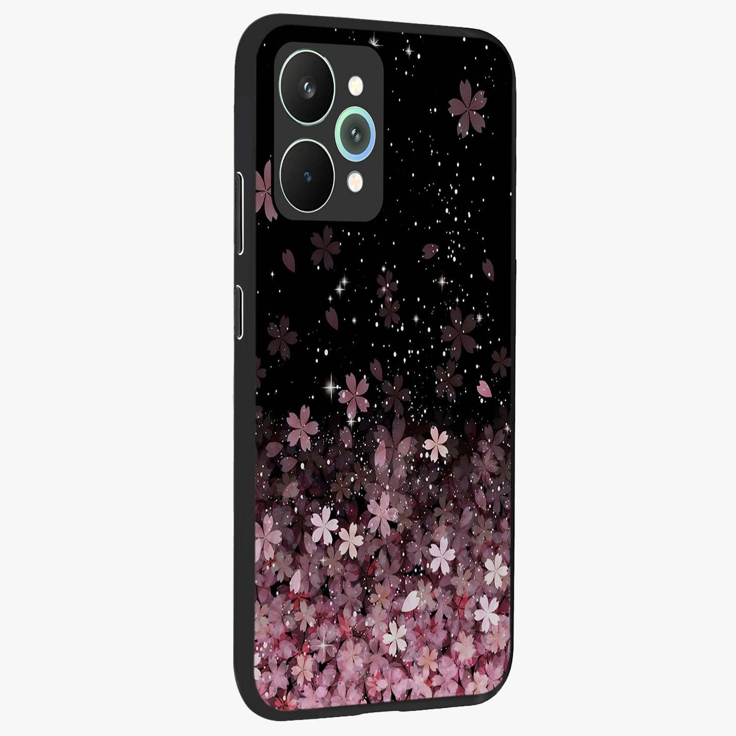 Small Starry Flowers Glass Case upright view showcasing charming floral artwork with dreamy starry theme.