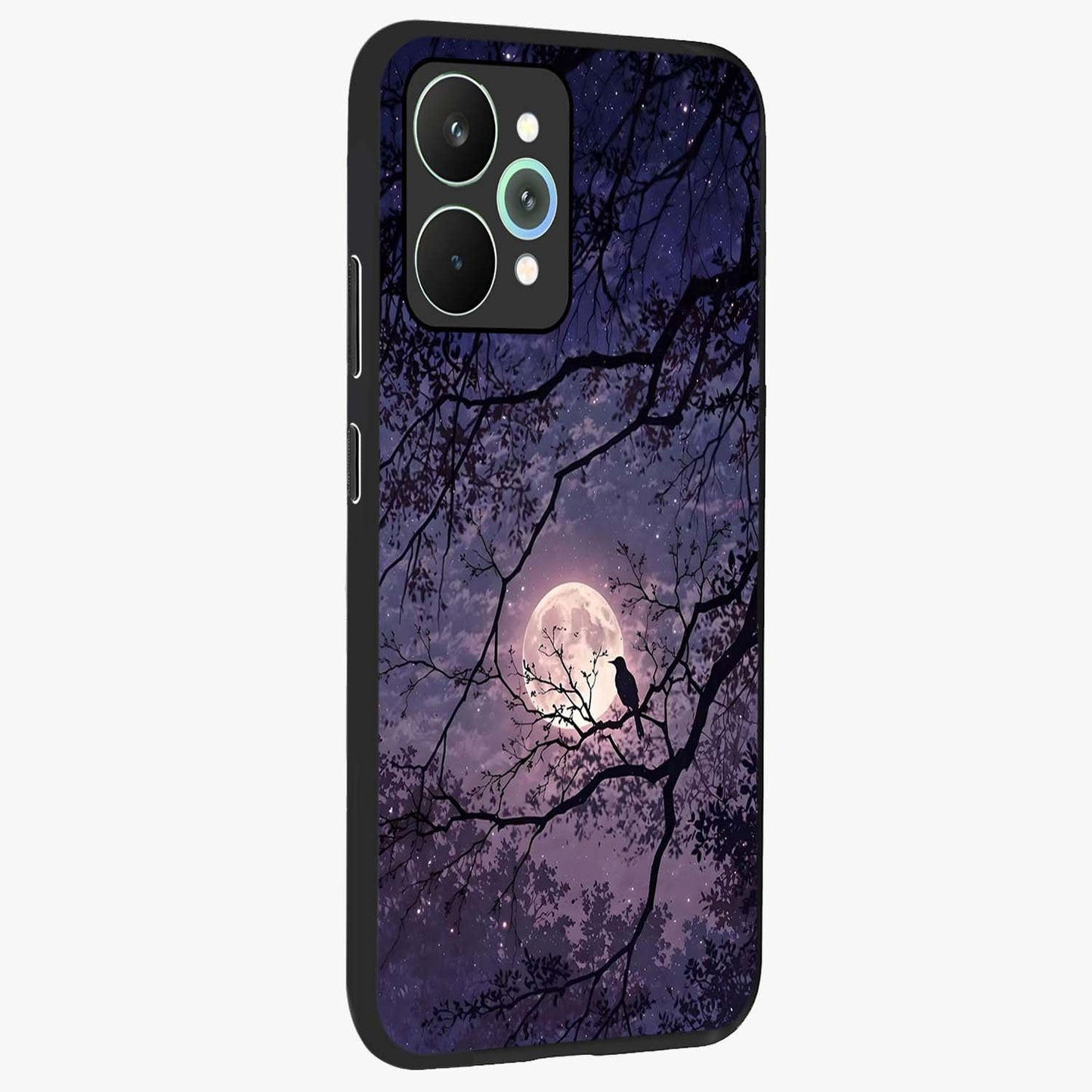 Whispering Moon Silence Glass Case upright view showcasing peaceful moon artwork with tranquil celestial theme.
