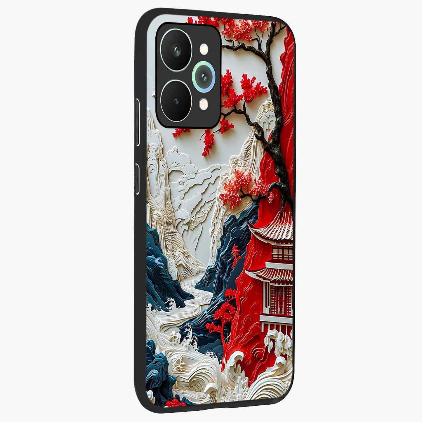 Whispers Of Sakura Waves Glass Case upright view showcasing delicate cherry blossom artwork with elegant nature theme.