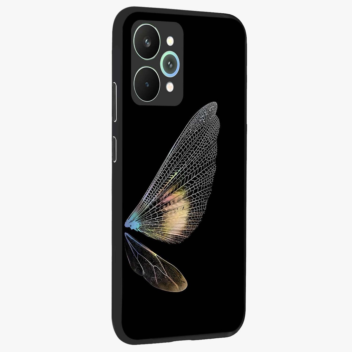 Whispers Of Wings Glass Case upright view showcasing elegant wing artwork with light airy theme.