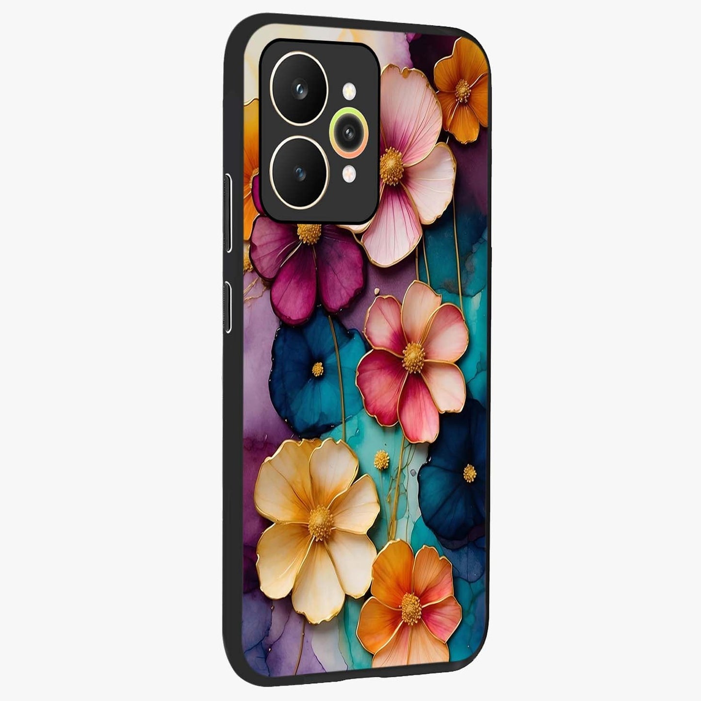 Artlyn Grace Flower Pattern Glass Case upright view showcasing graceful floral artwork with aesthetic botanical style.