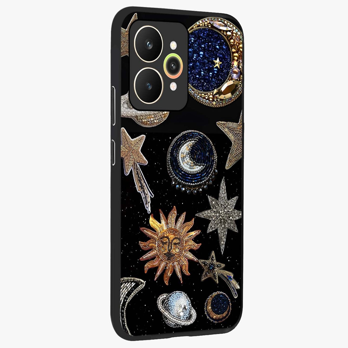 Celestial Gem Constellations Glass Case upright view showcasing cosmic constellation artwork with celestial aesthetic style.