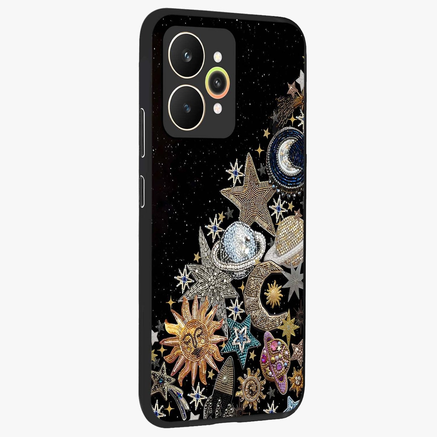 Cosmic Sparkle Dreams Glass Case upright view showcasing glowing cosmic artwork with magical galaxy theme.
