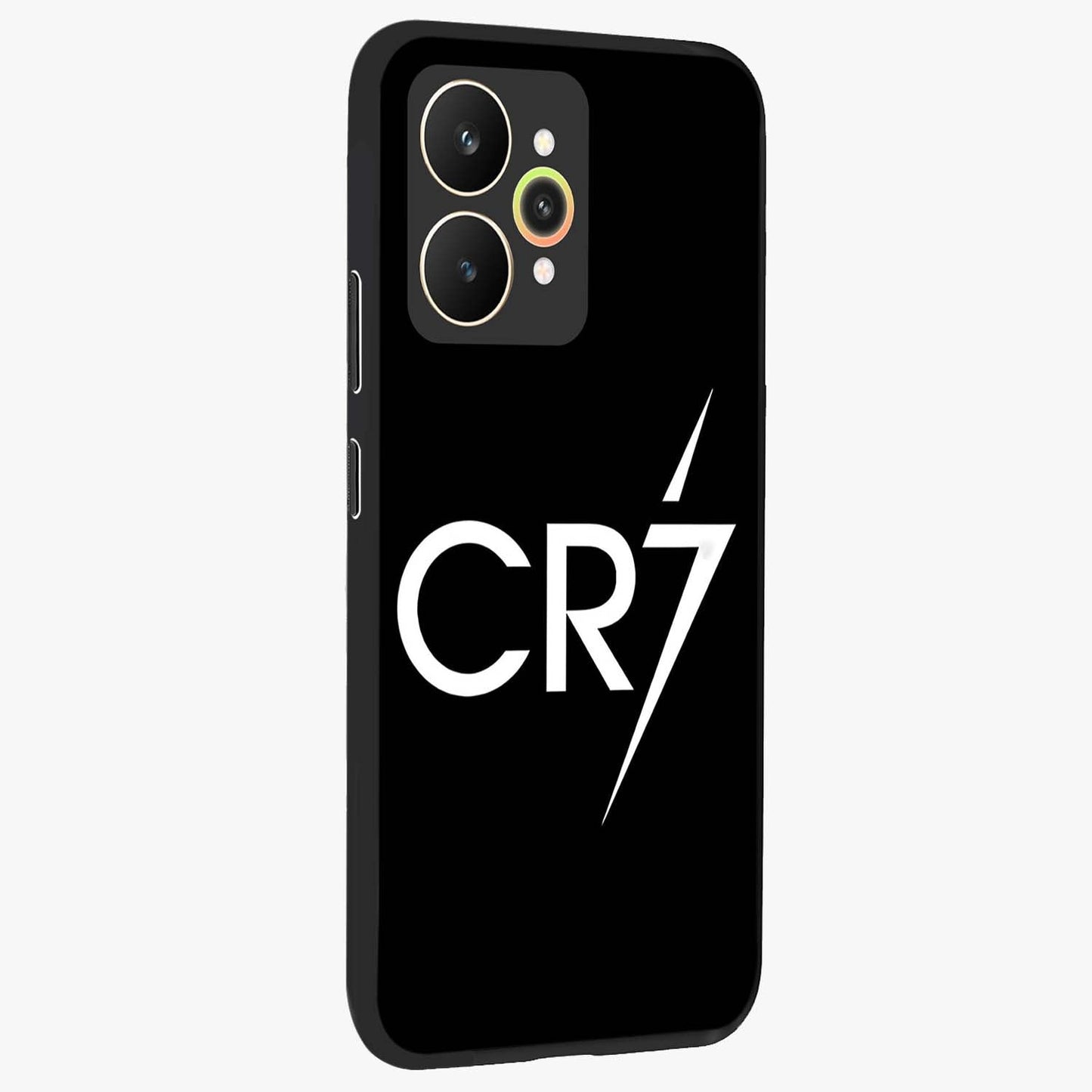 Cr7 Elite Strike Glass Case upright view showcasing energetic football inspired design with modern sports aesthetic.