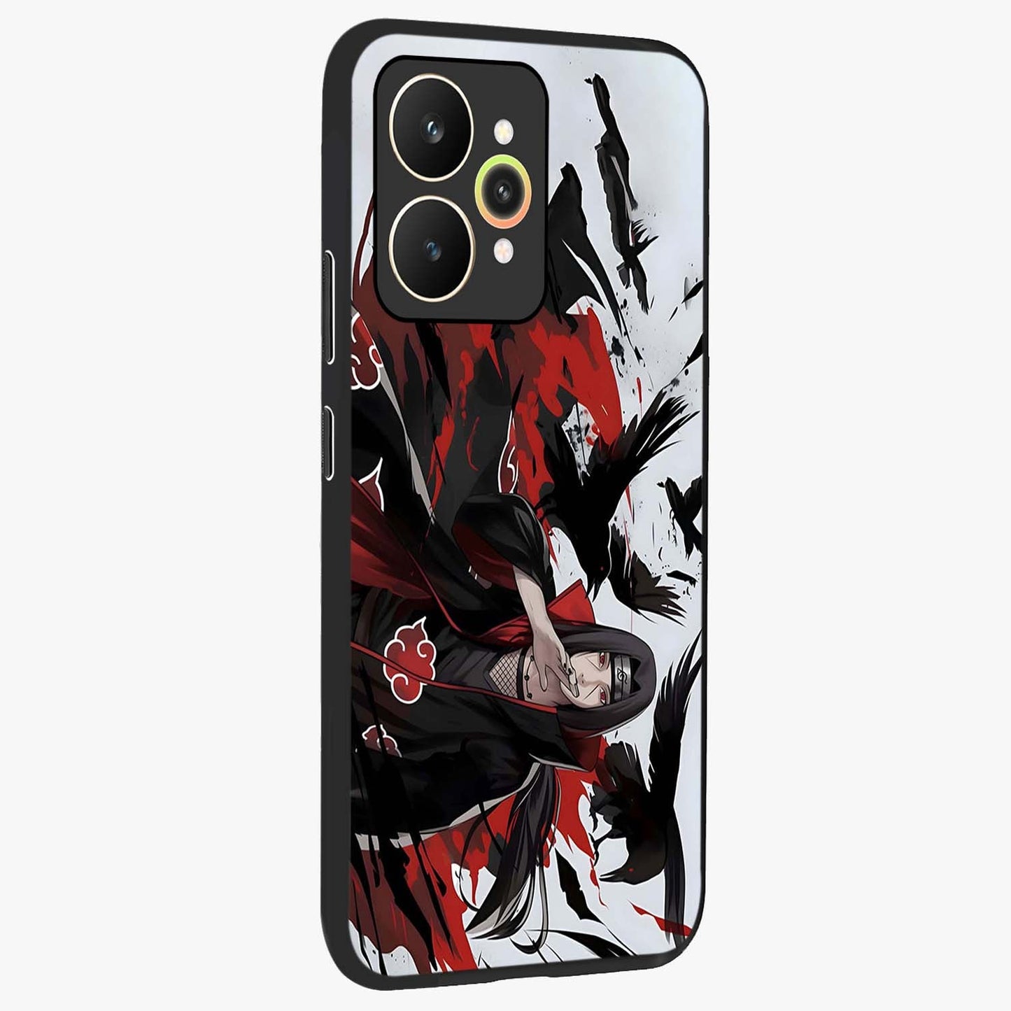Crimson Crow Illusion Glass Case upright view showcasing striking crow illusion artwork with intense crimson theme.