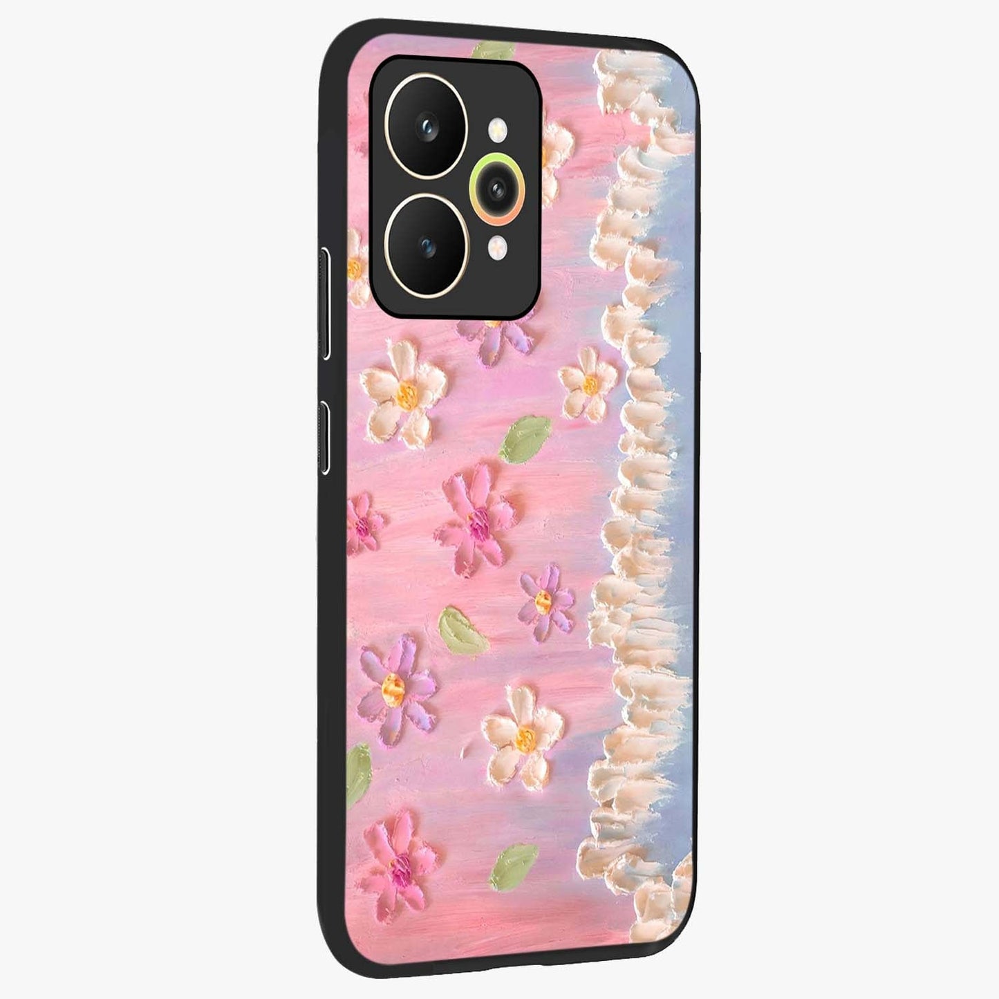 Dreamy Painted Garden Glass Case upright view showcasing vibrant floral garden artwork with artistic nature theme.