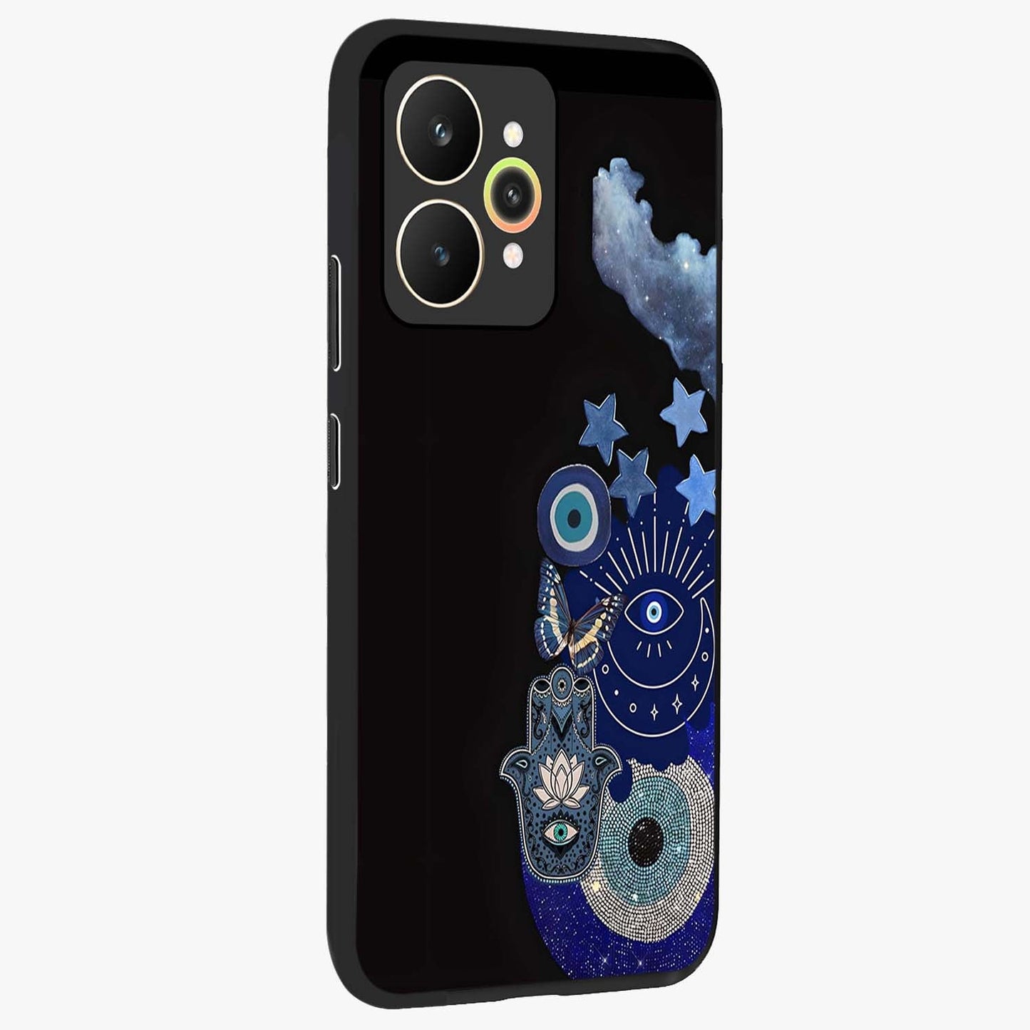 Galactic Charm Cluster Glass Case upright view showcasing glowing cosmic charm artwork with magical celestial style.