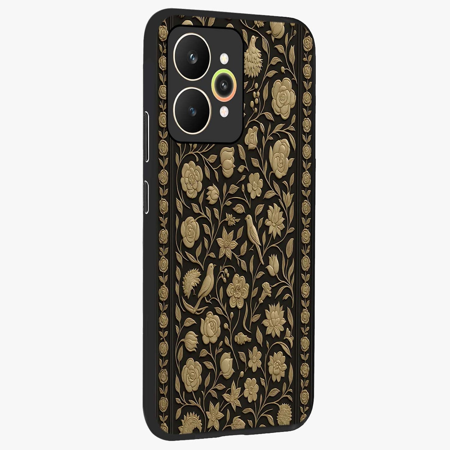 Golden Evil Eye Mandala Glass Case upright view showcasing decorative evil eye mandala artwork with spiritual aesthetic style.