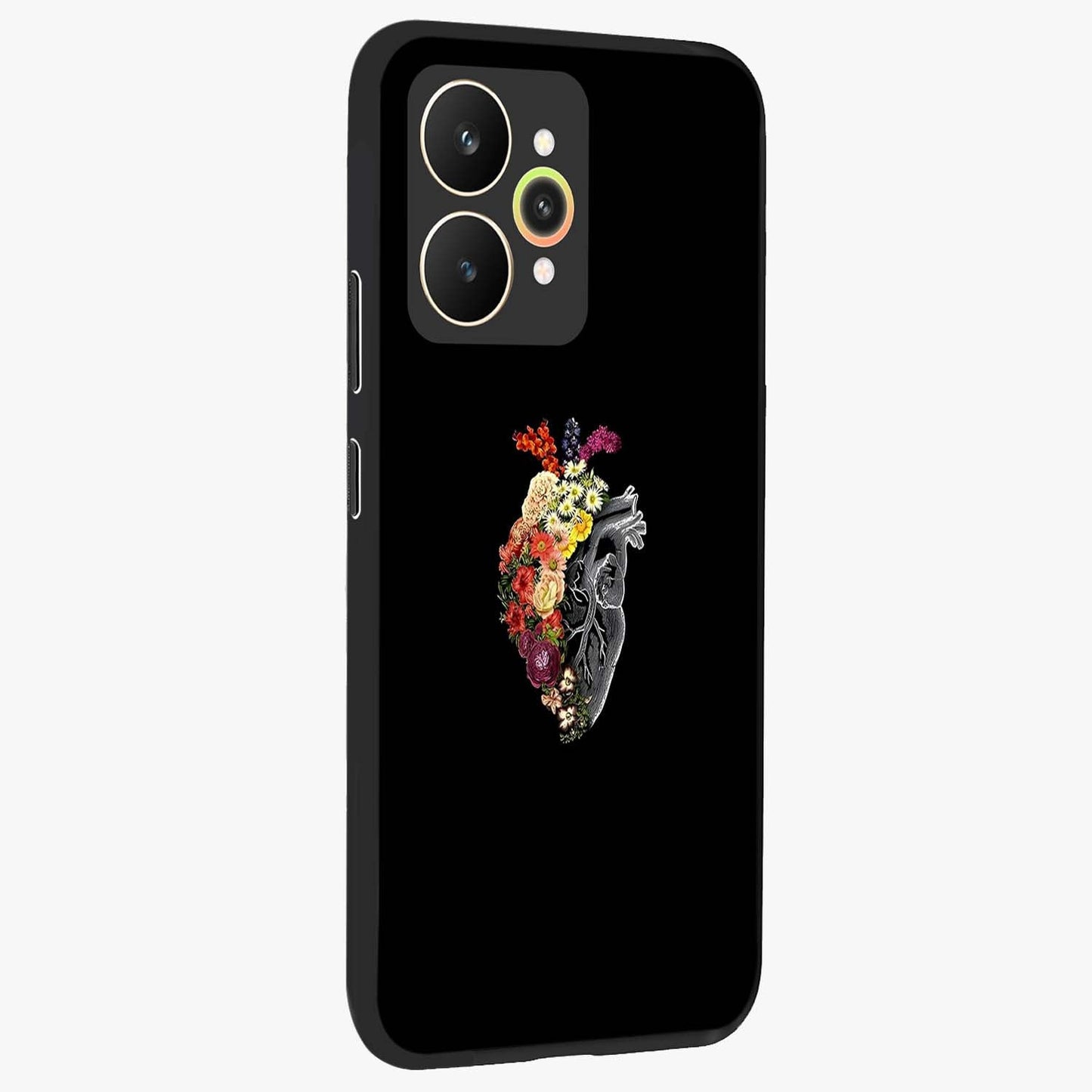 Heart With Flowers Glass Case upright view showcasing decorative heart and floral artwork with sweet romantic theme.