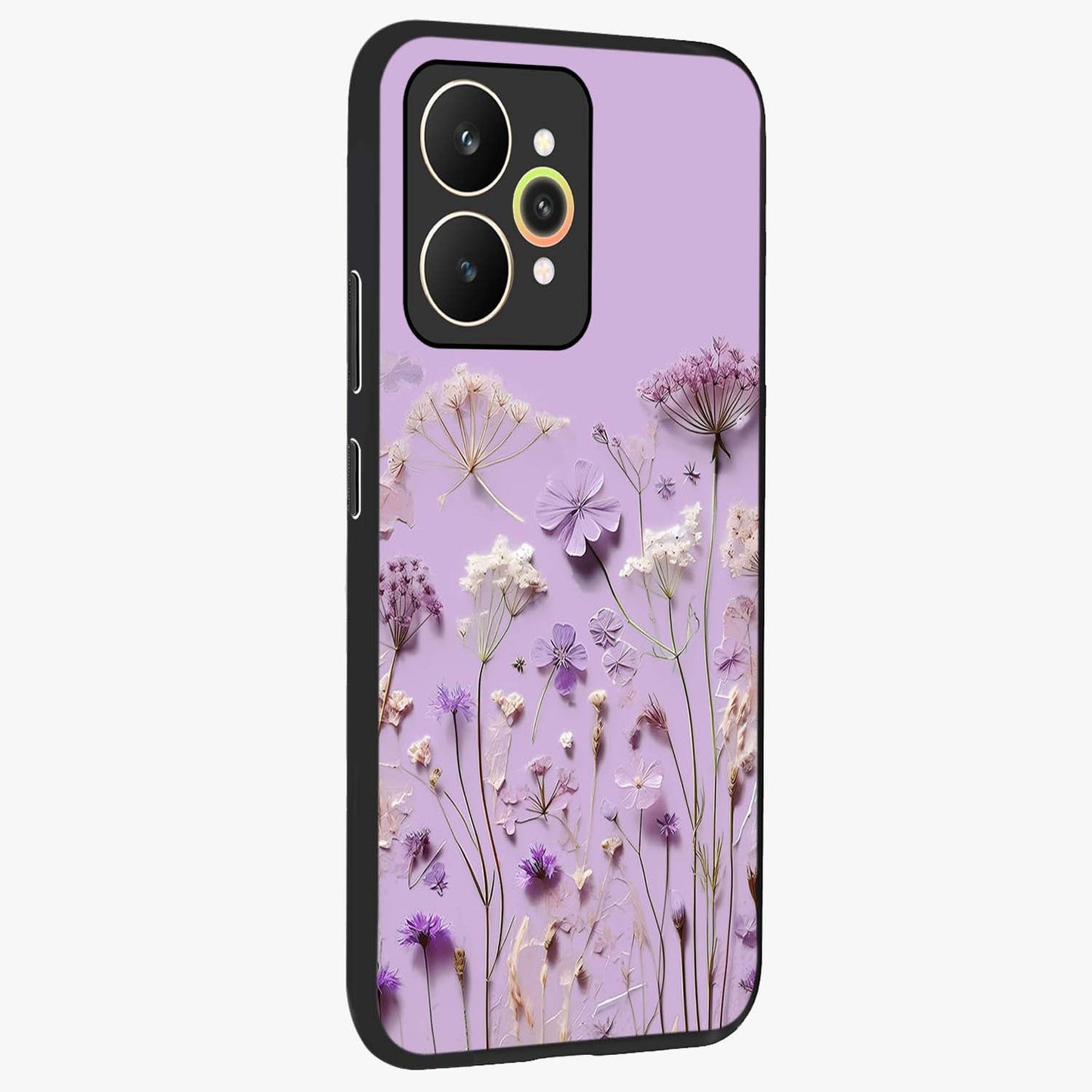 Lavender Blossom Dream Glass Case upright view showcasing delicate lavender blossom artwork with peaceful floral theme.